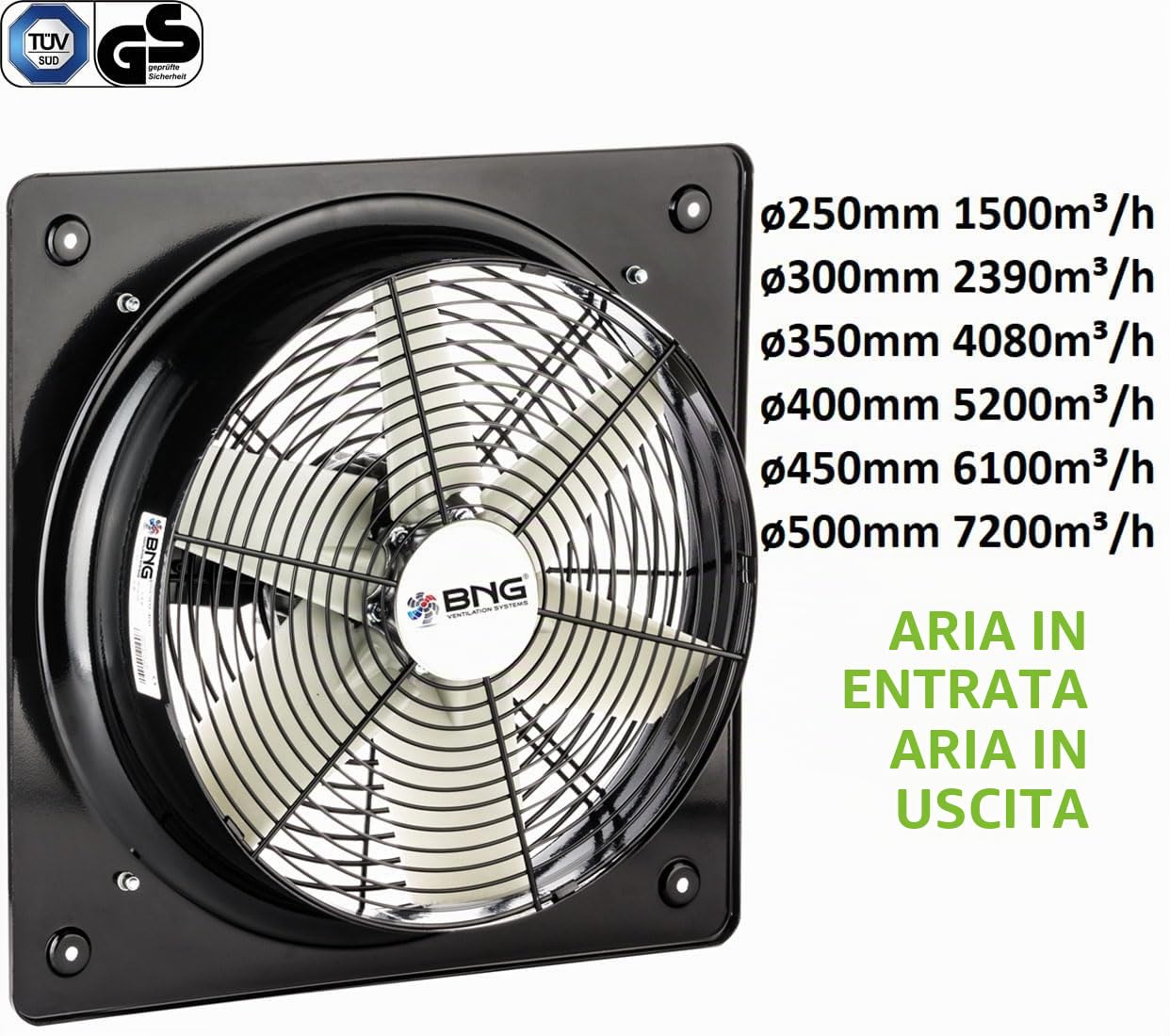 Ventilatore assiale industriale in metallo per parete e finestra, diverse dimensioni B6PA (300)