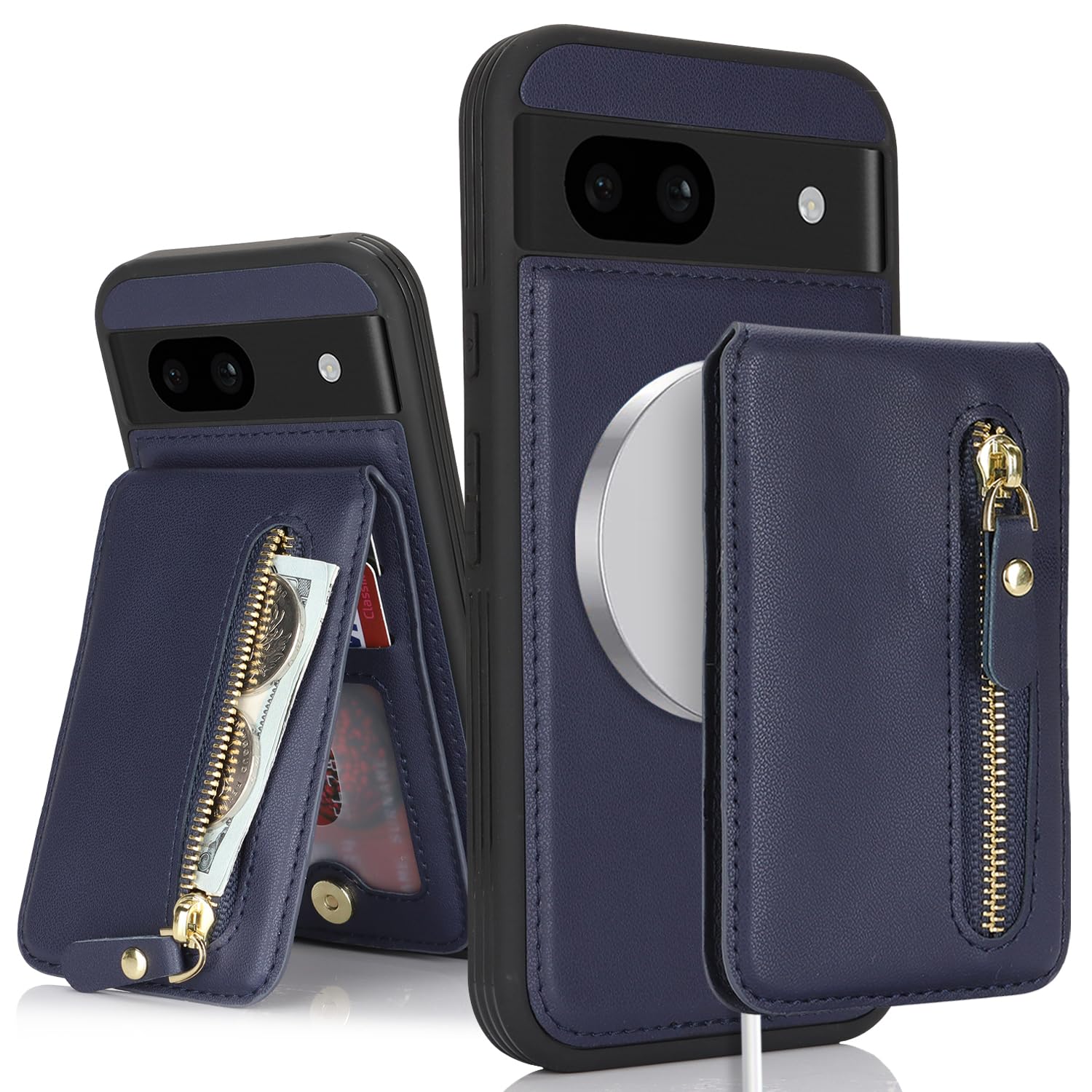 DEYHU for Google Pixel 8a Phone case with Card Holder with Compatible magsafe Magnetic, Key Chain PU Leather Flip Kickstand Detachable 2-in-1 Wallet