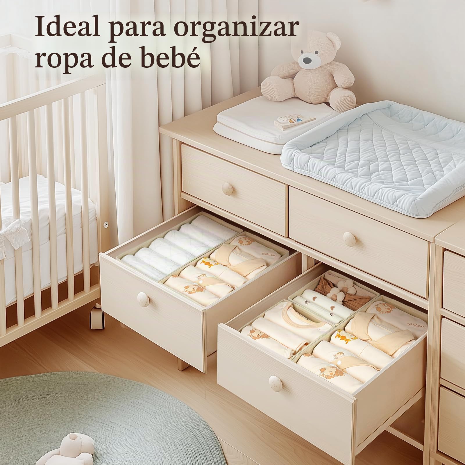 DIMJ Organizadores de Cajones 4 Cajas de Almacenaje Plegables de Tela Beige