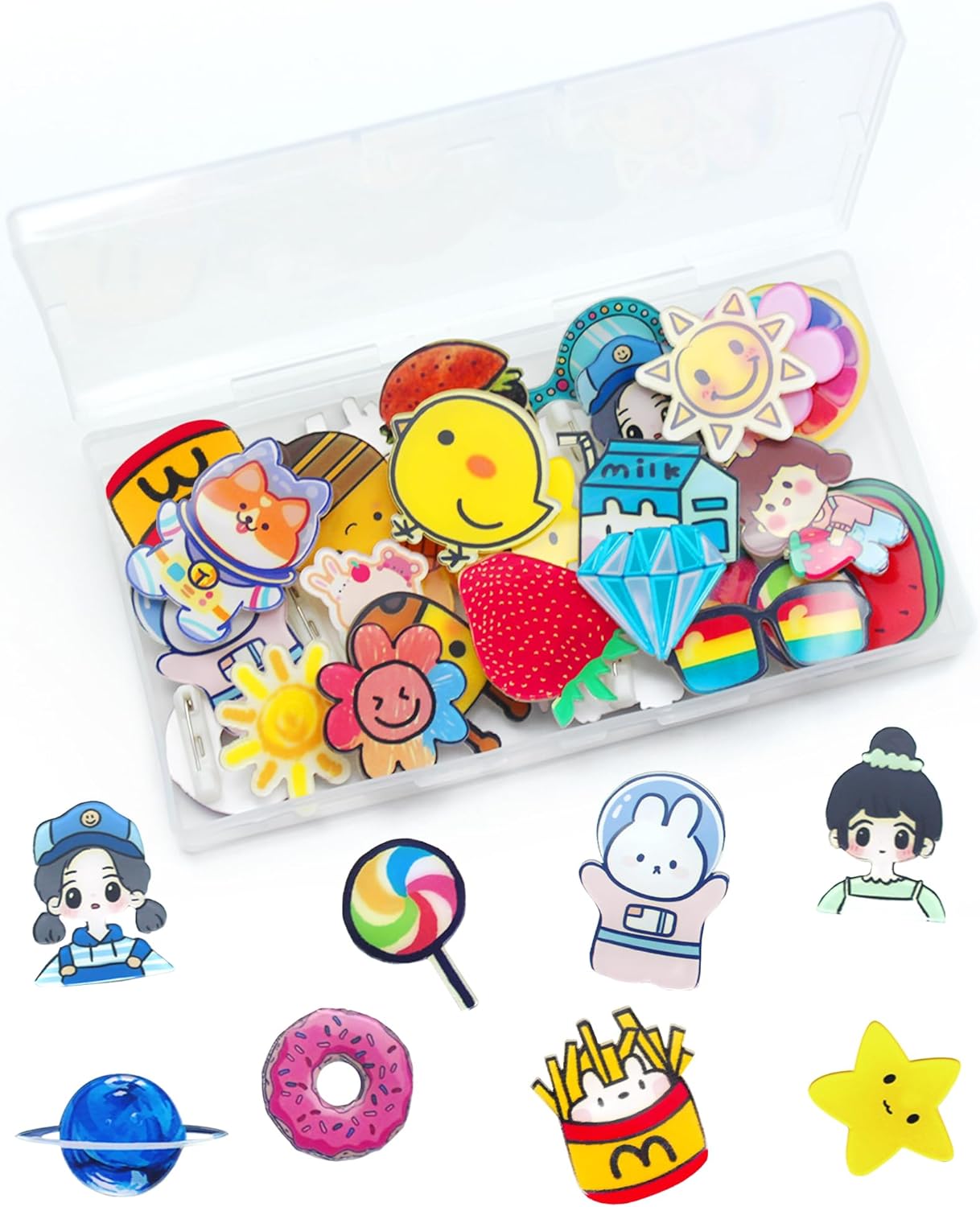 Cinvo 40 Pcs Acrylic Pins Bulk Decoration Cute Cartoon Pins Lapel Pin