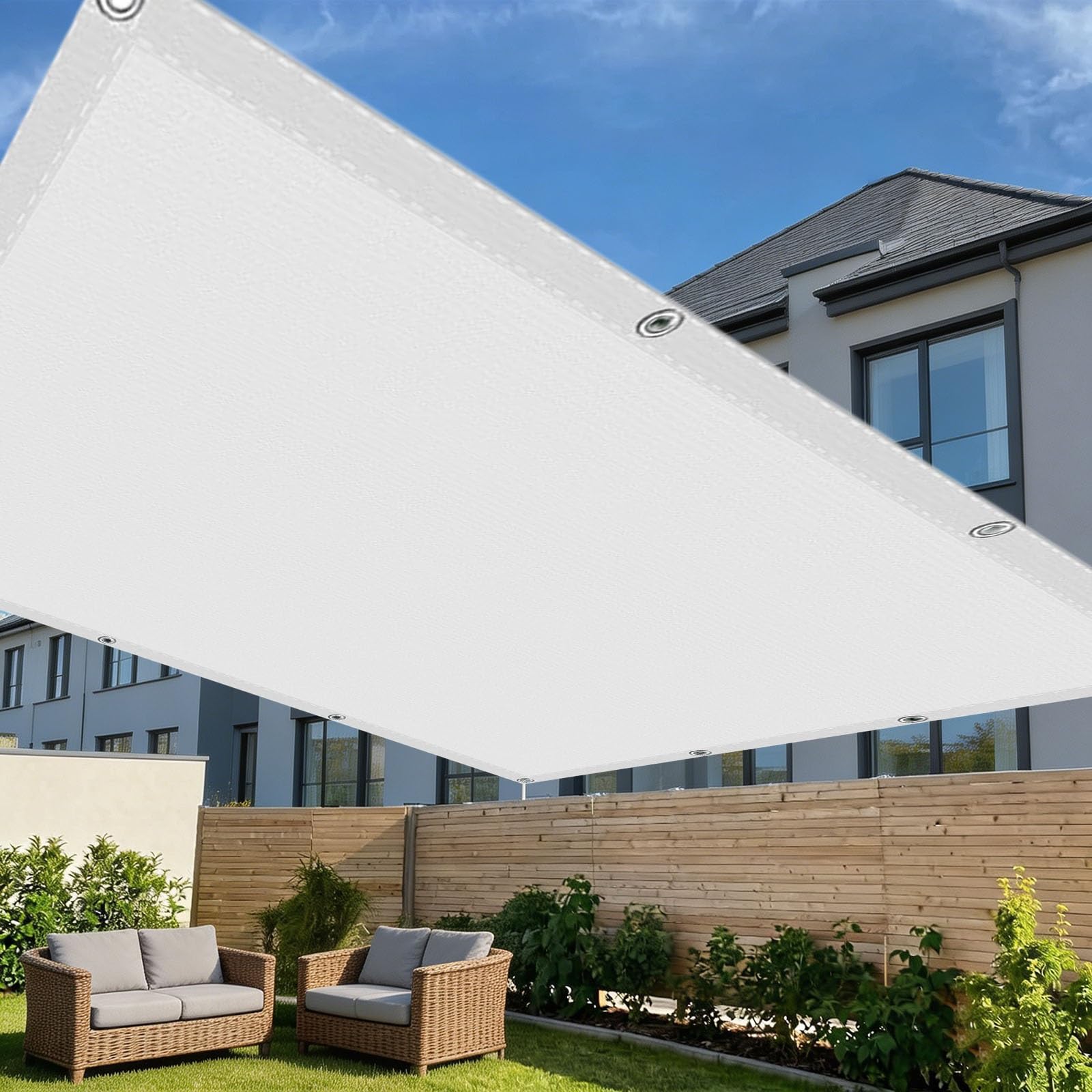 Wodoodporny Żagiel Przeciwsłoneczny Do Ogrodu I Na Taras 140 x 290 cm Wodoodporny Poliester Filtr UV Trwały I Odporny Na Rozdarcia Płótno Zacieniające Do Ogrodu, Biały