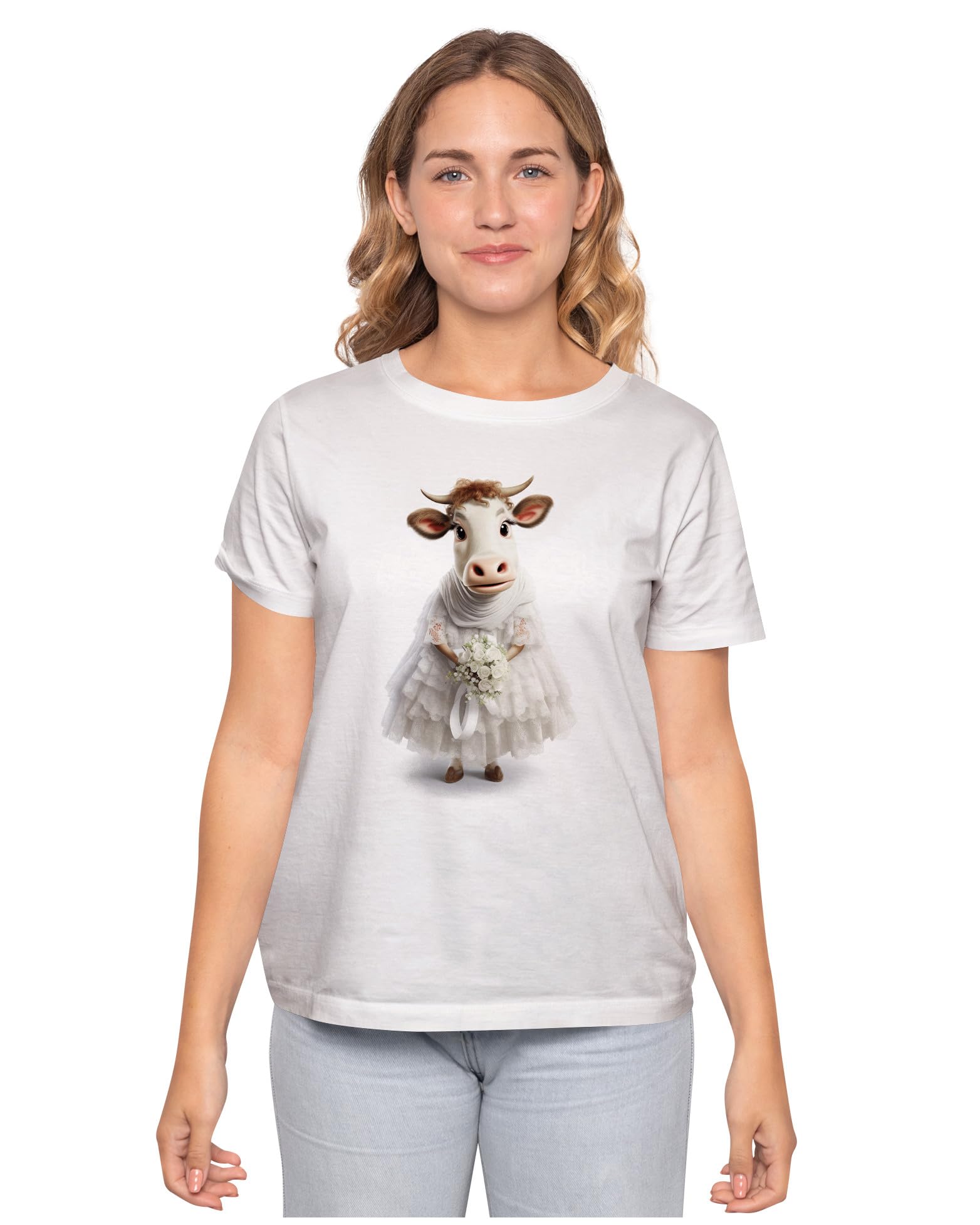 HeybrohMen's & Women's Regular Fit T-Shirt Bridal Cow 100% Cotton Unisex T-Shirt