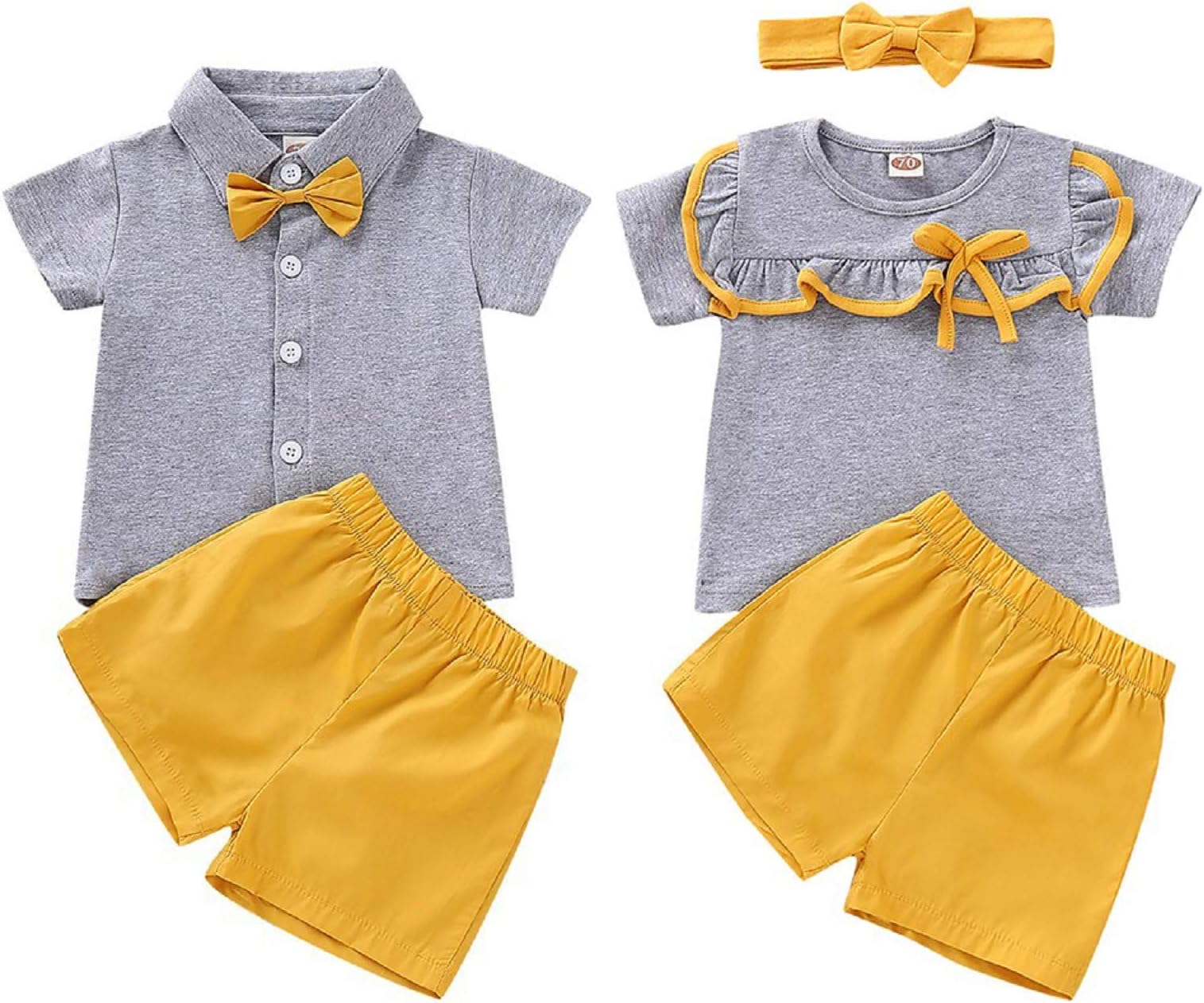 pusekyBaby Boys Girls Short Sleeve T-Shirt Tops+Short Pants Brother and Sister Matching Outfits Set