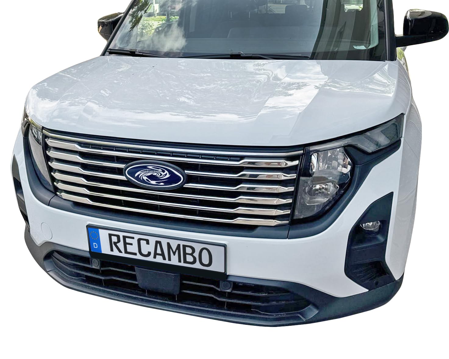 RECAMBO Marco de Acero Inoxidable para Parrilla Frontal, Apto para Tourneo Courier, a Partir de 2023, moldura cromada Brillante para Acabado óptico,