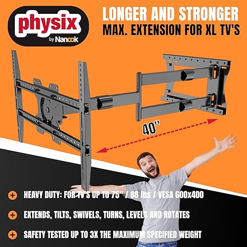 Miniatura 2 de Physix 2100 - Soporte de pared para TV de brazo largo para pantallas de 32 a 75 pulgadas, extensión extra larga de hasta 40 pulgadas, soporte de TV
