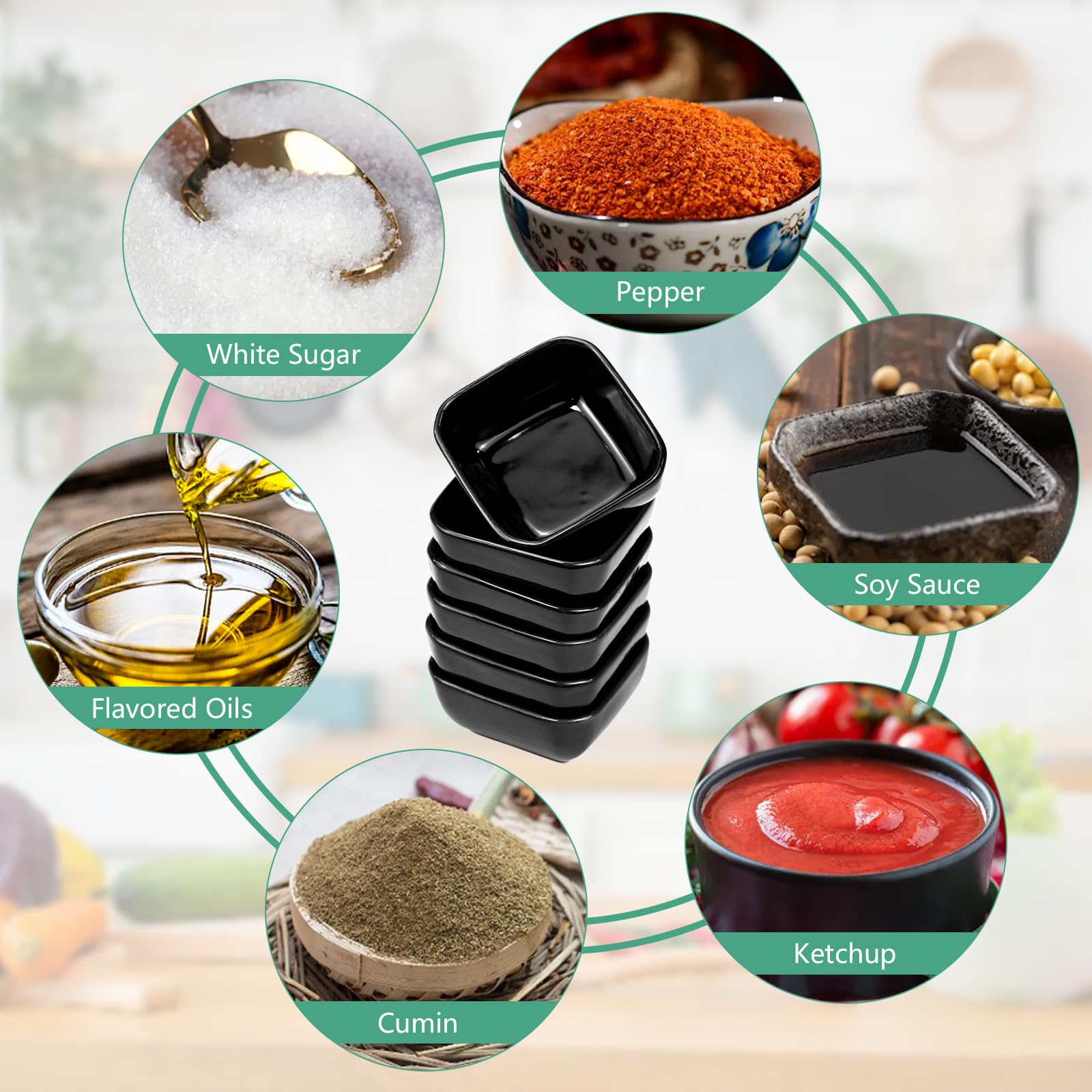 HEKOBAG Set di 6 Pezzi Ciotole per Salse Quadrate Ciotoline per Aperitivo Ciotole per Spezie Piccola Ciotole in Ceramica Piccolo Ciotola per Immersione per Salse, Snack, Dessert, Sushi