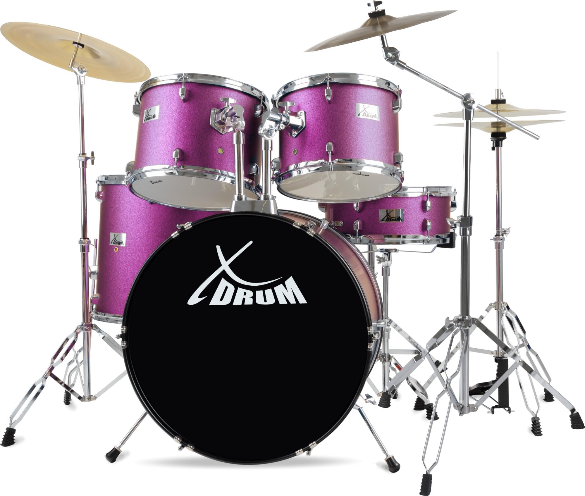 XDrum Semi 22" Standard Schlagzeug Satin Purple Sparkle - 22" BD, 12" TT, 13" TT, 16" FT, 14" SD - Set inkl. 16" Crash Becken und Galgenbeckenständer - Lila