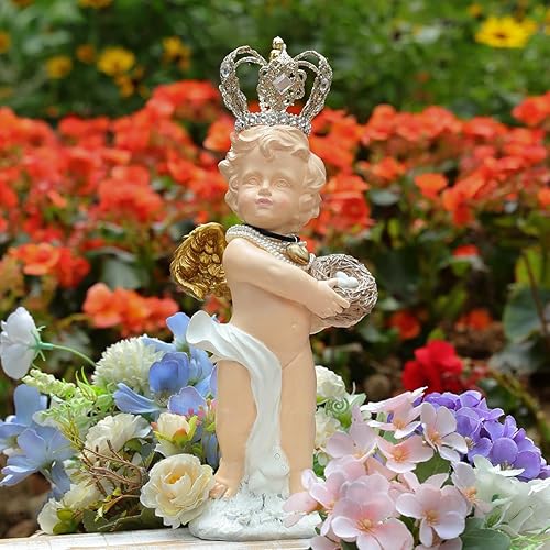 Estatua de ángel de bebé, figuras de ángel de resina impermeable, decoración de jardín, alas de nido, escultura de ángel, decoración de patio al
