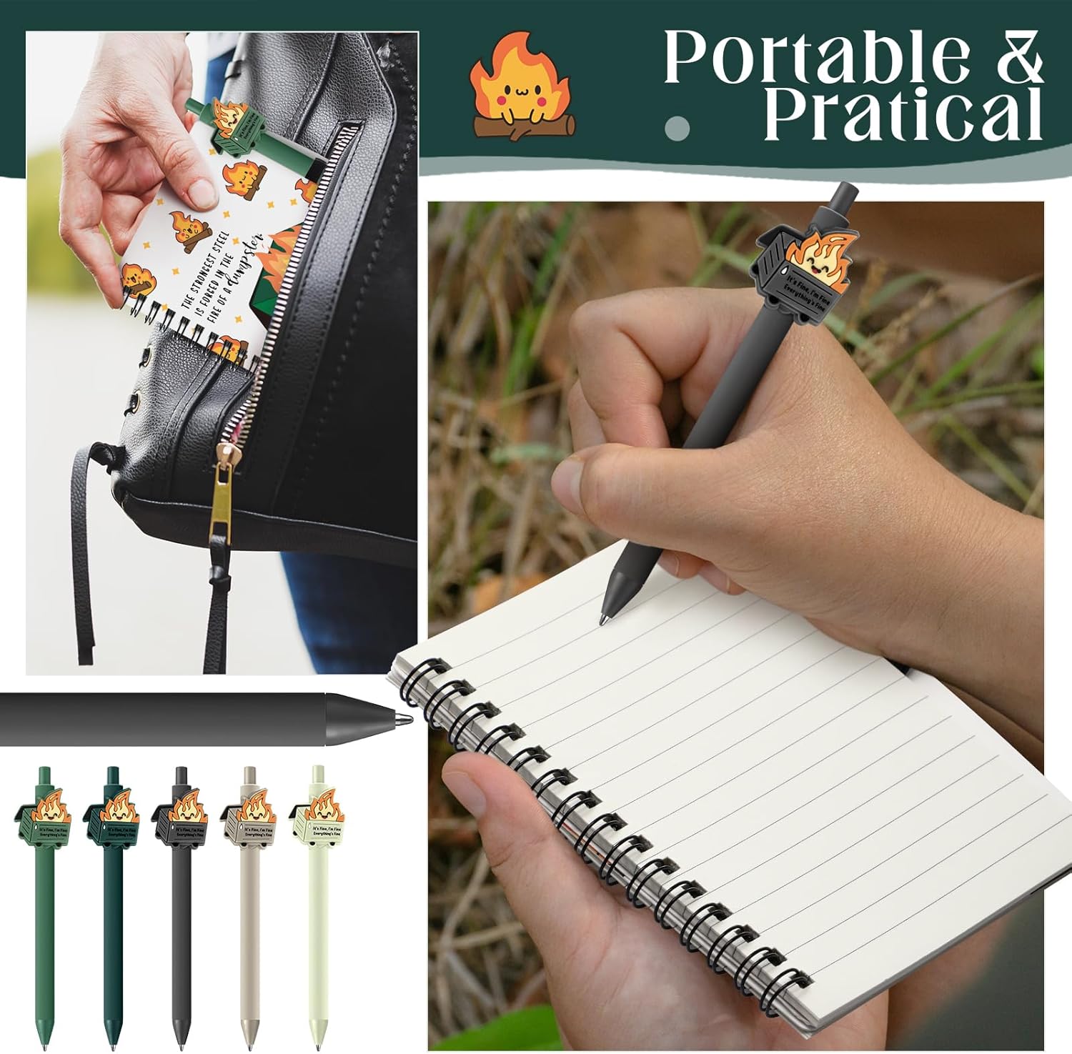 Resurhang Dumpster Fire Gifts Bulk Funny Coworker Employee Appreciation Gifts, A6 Notebooks Pens Set for Nurse Appreciation, Office Team Staff, Teacher, Volunteer(40 Pcs,Green)