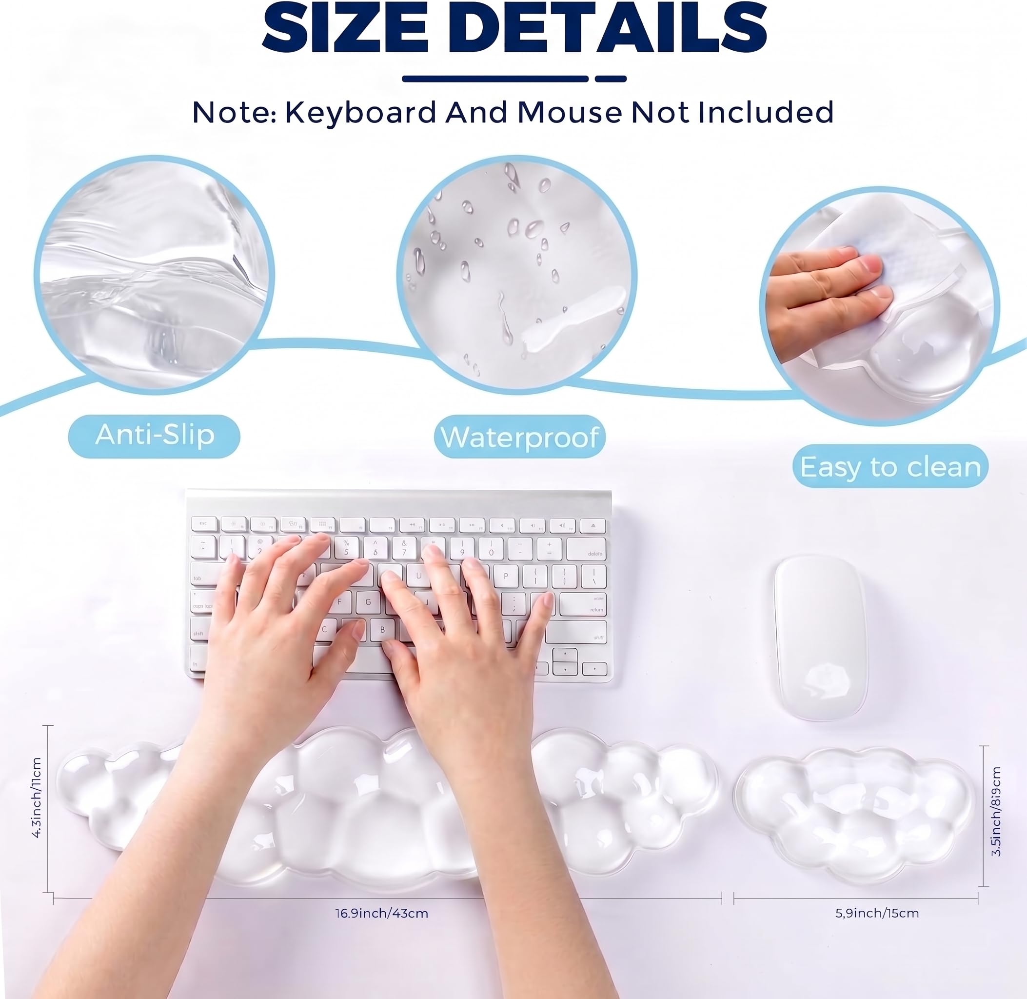 Gel Cloud, set poggiapolsi per tastiera e mouse, con poggiapolsi e supporto per mouse, per ufficio, gaming, computer portatile, ergonomico, comodo, sollievo dal dolore, set di cloud pad