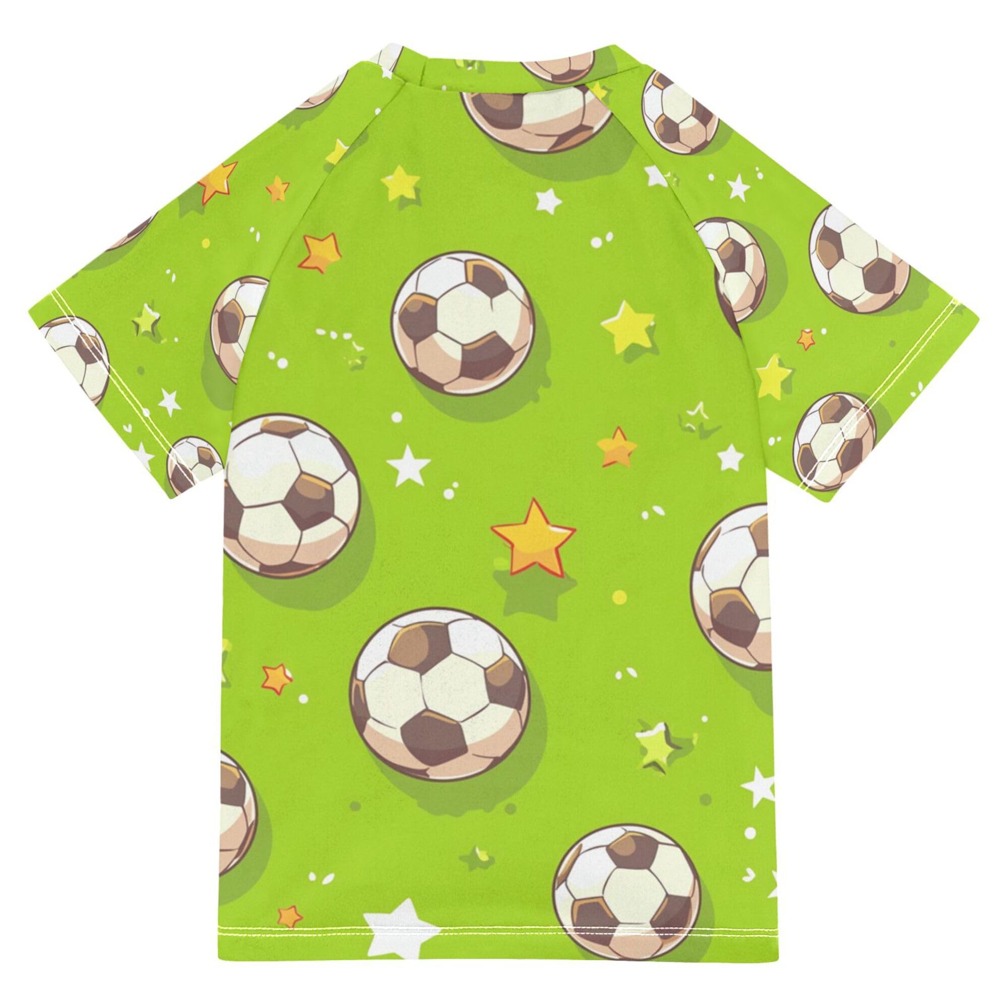 Wudan Cartoon Stars Soccer Balls Green Kids Bathing Suits Girls UV Protection Kids Rash Guard Swimsuit Girls Swimwears T Shirts for Teen Boys 5-6T