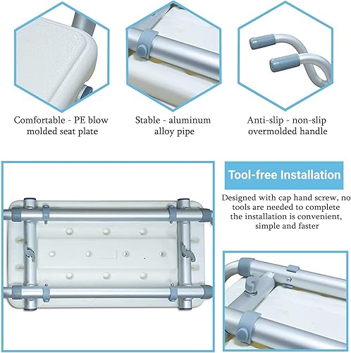 Miniatura 3 de Asiento de banco de baño resistente, silla de ducha suspendida de aleación de aluminio, asiento de baño para adultos mayores, personas mayores
