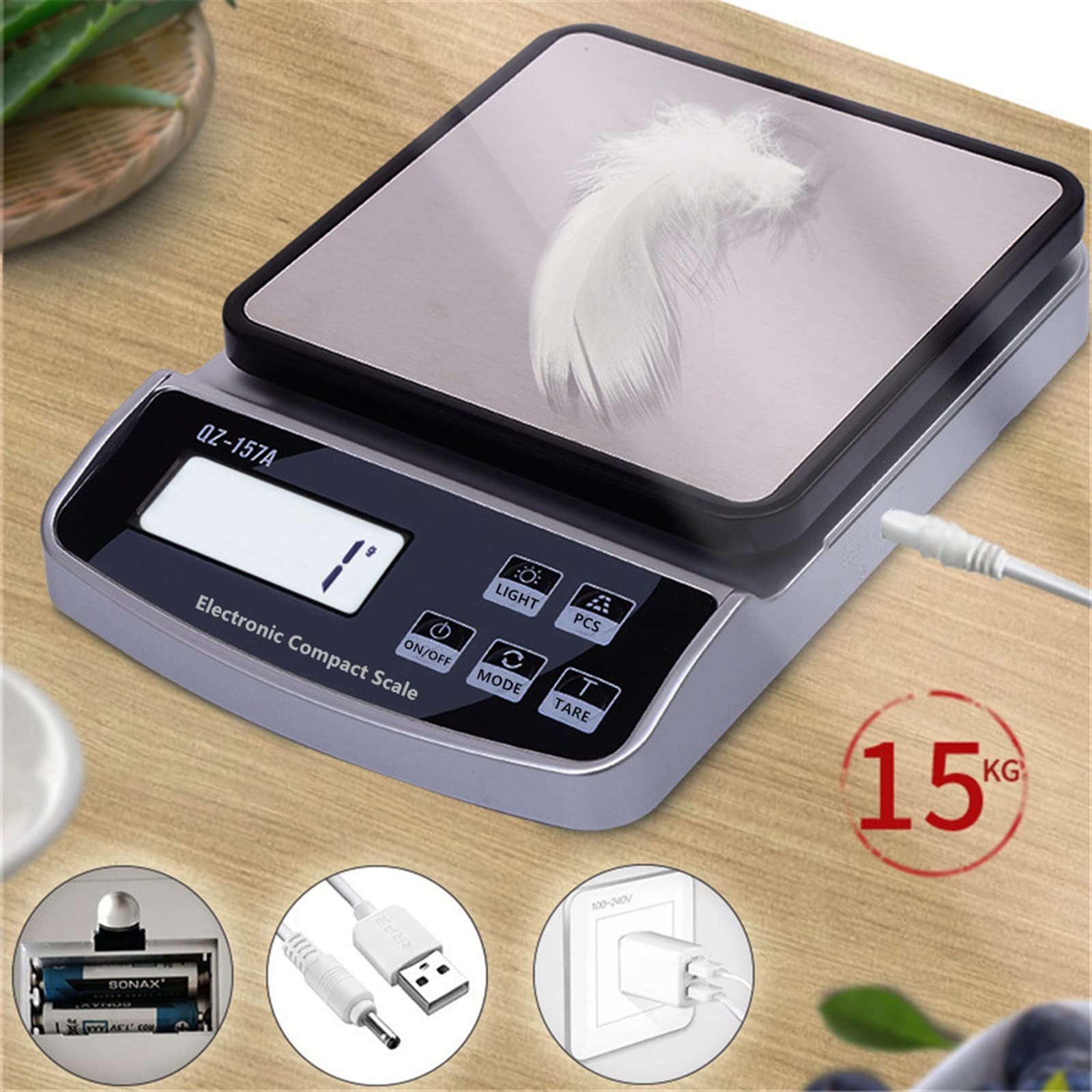 Waga spożywcza 15 kg/1 g waga elektroniczna odpowiednia do ładowania USB/wtyczki/baterii wodoodporna waga kuchenna domowa waga kuchenna cyfrowa waga kuchenna waga kuchenna