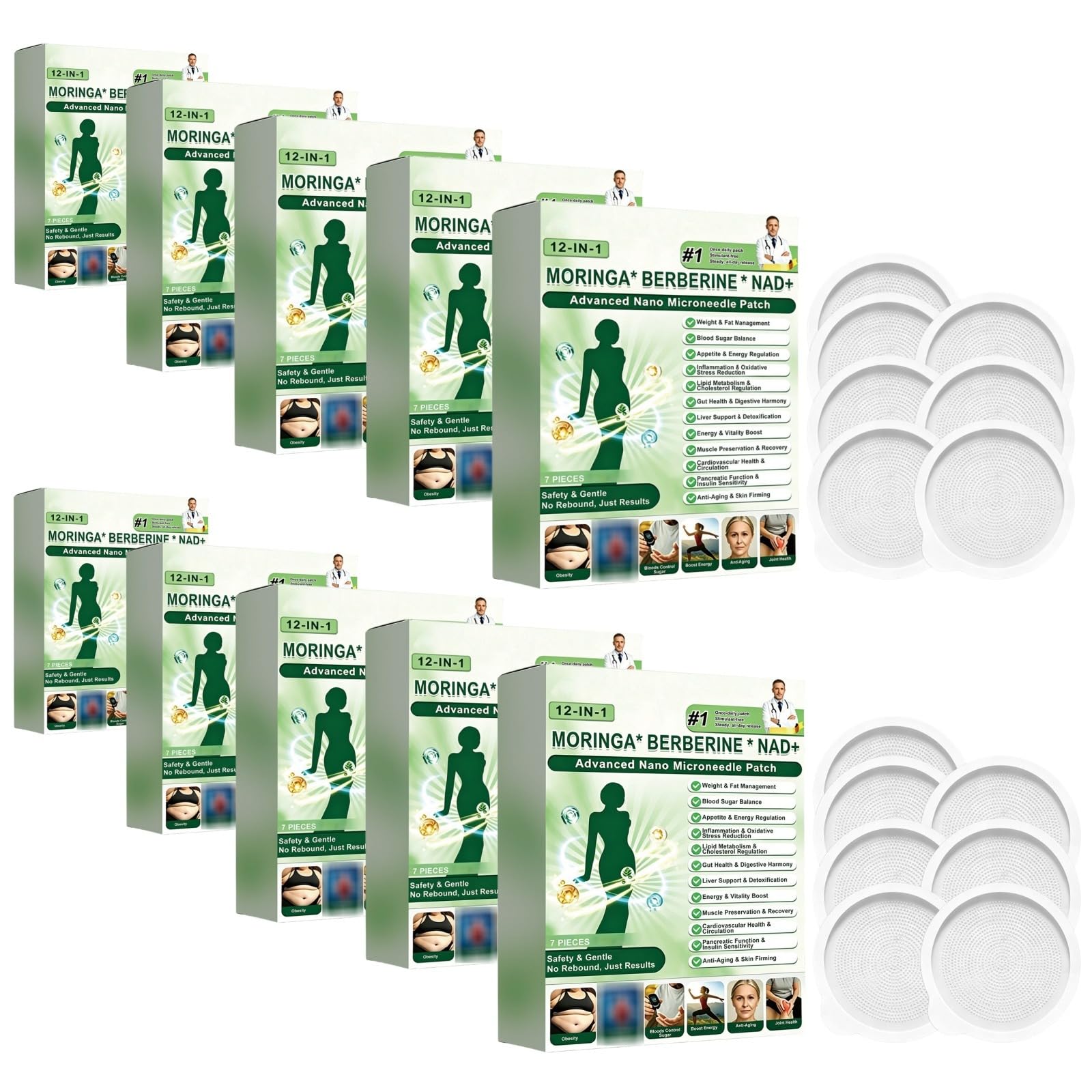 Moringa x Berberine Patch 12 en 1, Nano Microneedle Adelgazador,Portátil