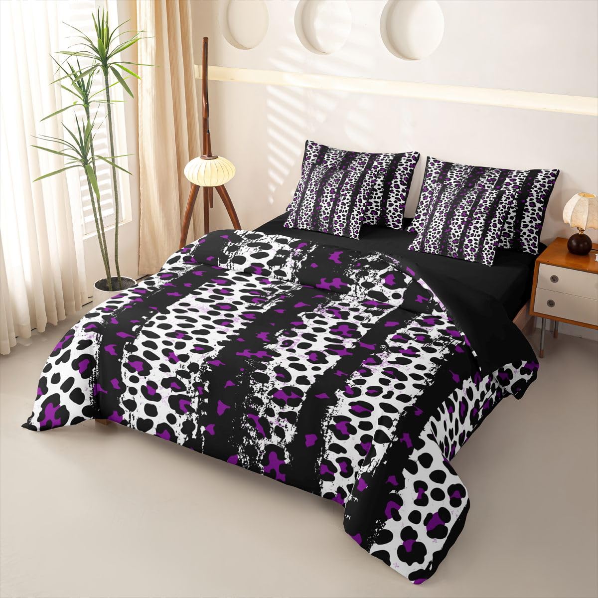 Loussiesd Set di biancheria da letto con copripiumino e lenzuola, 7 pezzi, per letto king size, motivo leopardato, con stampa animalier