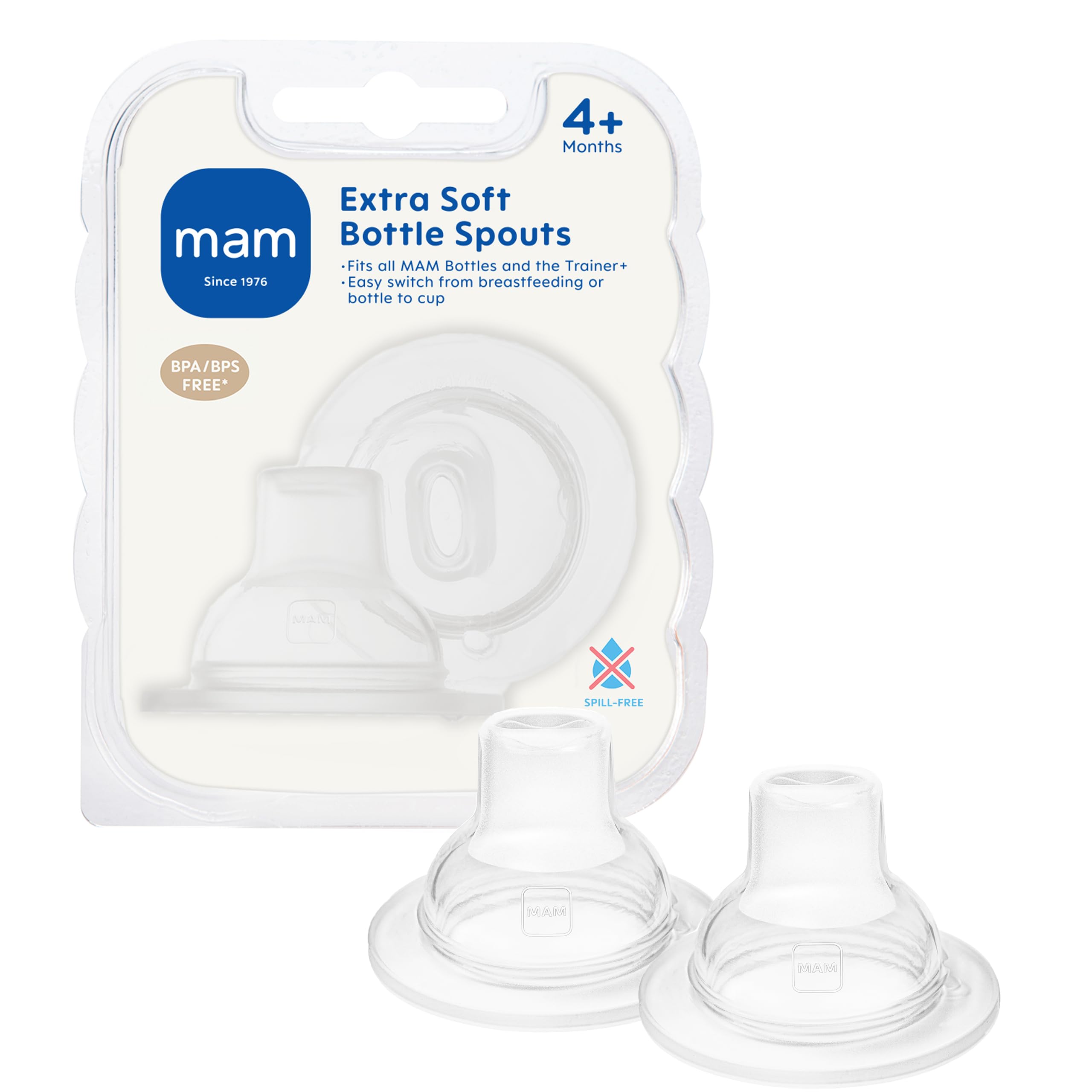 MAM Extra Soft Bottle Spouts, Suitable for 4+ Months, MAM Bottle Teats with SkinSoft Silicone, Fits all MAM Baby Bottles, Baby Feeding Essentials, Pack of 2