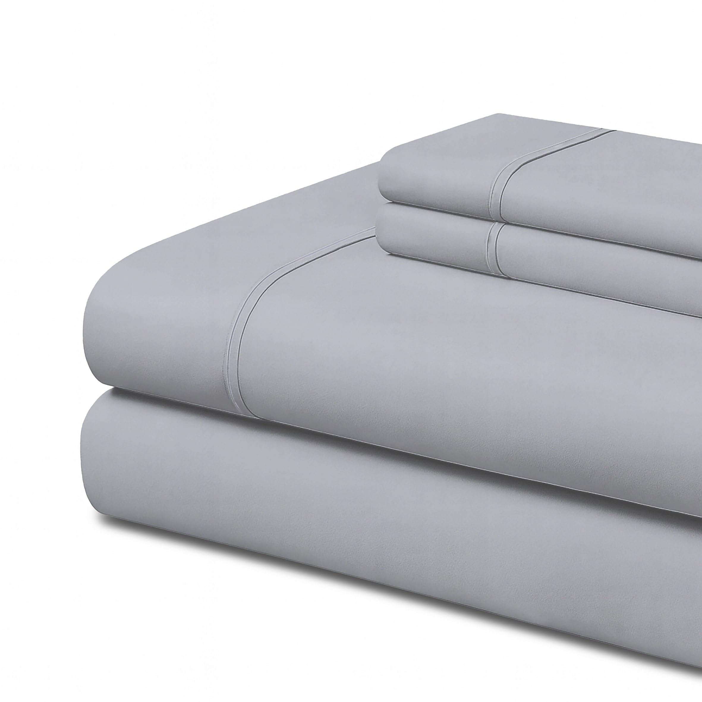 Easycosy - Zestaw prześcieradeł 4 szt. - łóżko 150 (150 x 200 cm) - prześcieradło wierzchnie, dopasowane prześcieradło z gumką i 2 poszewki na poduszkę 50x75 cm, jasnoszary (szczotkowana mikrofibra)