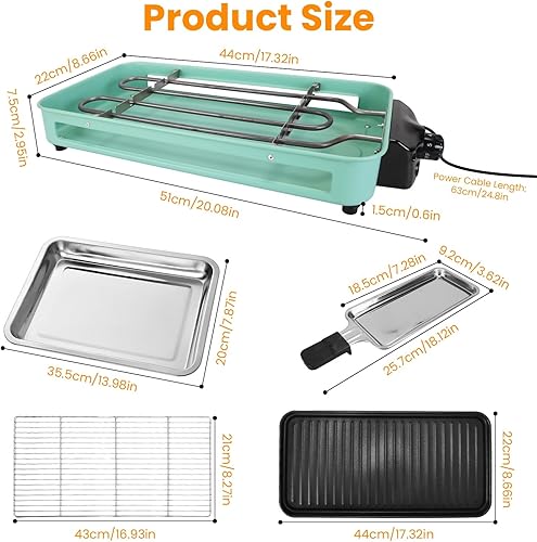 Miniatura 6 de Parrilla eléctrica para interiores sin humo, 1500 W 2 en 1 barbacoa coreana y Raclette parrilla de mesa con platos extraíbles antiadherentes,
