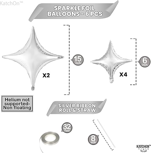 Miniatura 2 de KatchOn, Globos metálicos de estrella plateada, paquete de 6, globos plateados brillantes, decoraciones de fiesta de estrellas, globos plateados,