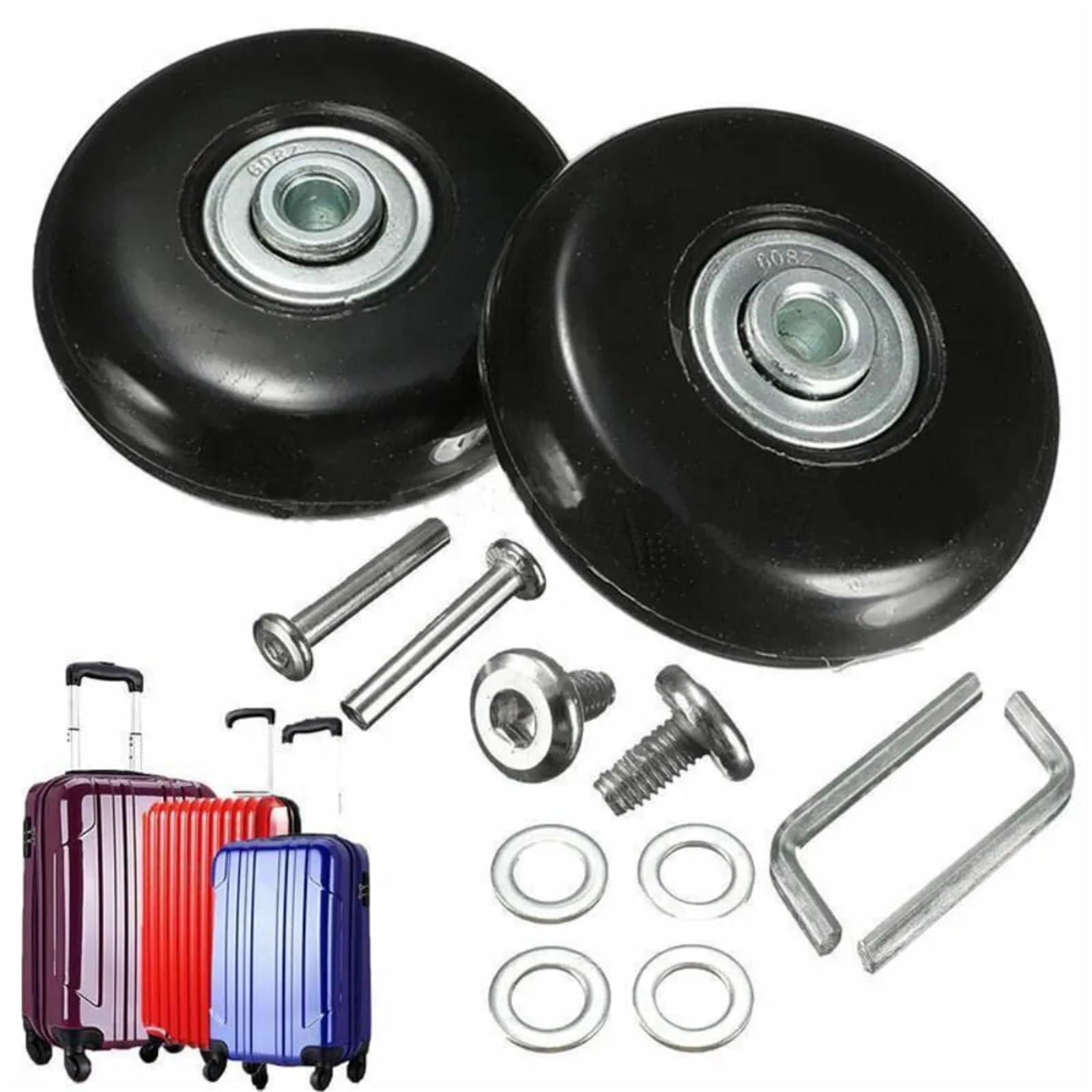 Ruote girevoli di ricambio per bagagli da viaggio, 2 paia, assi da 40 mm/45 mm/50 mm/60 mm, parti per valigie per una mobilità fluida, facile installazione, ideale per viaggiatori.