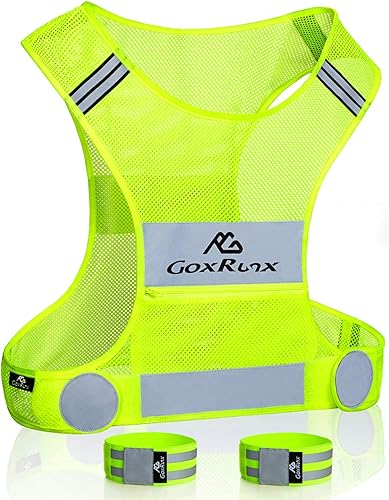 GoxRunx Chaleco reflectante para correr, chalecos de seguridad ligeros y reflectantes con bandas para el brazo