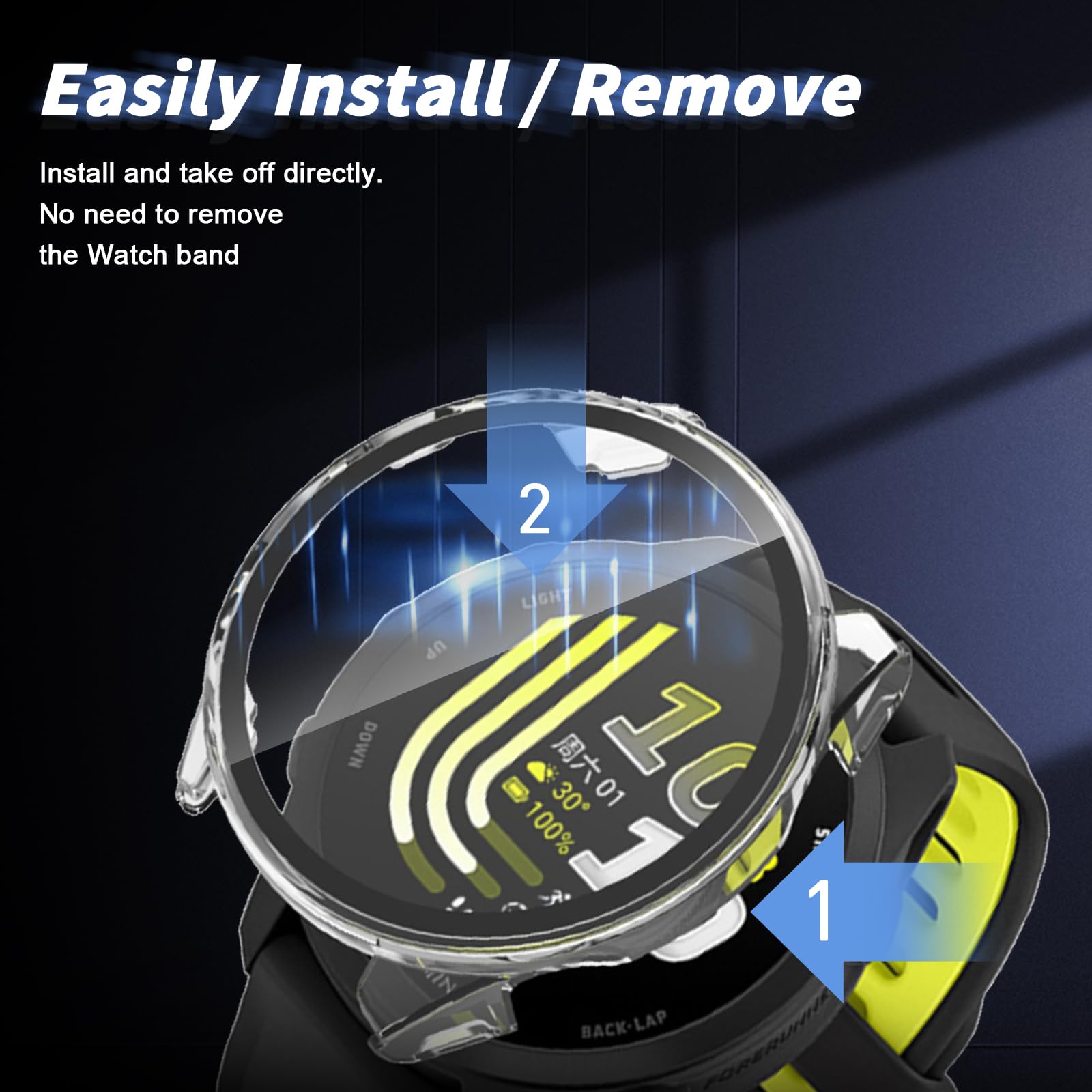 QULLOO Schutzhülle für Garmin Forerunner 70/170/ 170 Music Displayschutz,Voller Schutz Hülle, PC Hard Schutzfolie Case Cover mit Displayschutzfolie - Schwarz + Transparent