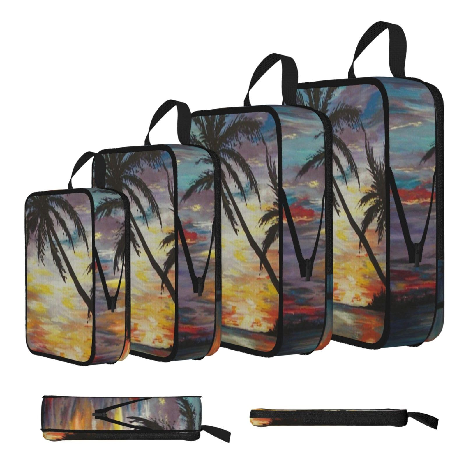 Tropical Sunset Print 4 Set Compression Packing Cubes For Suitcases,Expandable Storage Bags Organizers