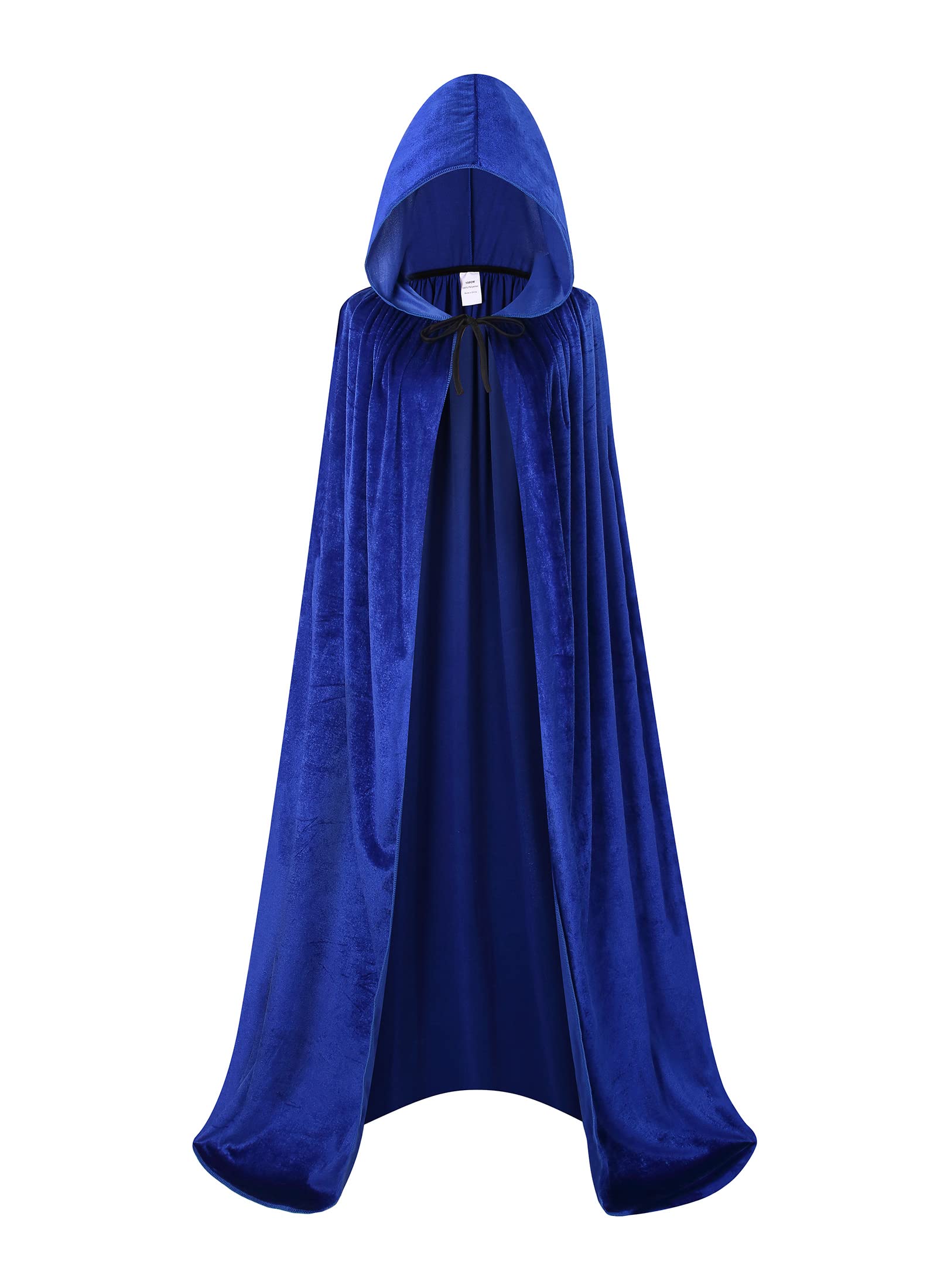 maxToonrain Velvet Hooded Cape for Adults, Unisex Cloak with Hood for Halloween Christmas Fancy Dress Costume (150cm, Blue)