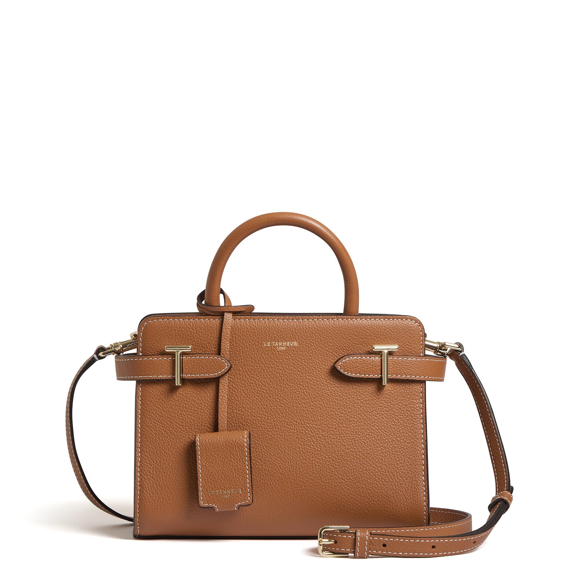 Le Tanneur, petit sac à main, sac bandoulière, en cuir grainé, emilie, femme, 2 poches plates, poche zippée, bandoulière ajustable et amovible, poignée, charm décoratif, porté épaule, croisé, main