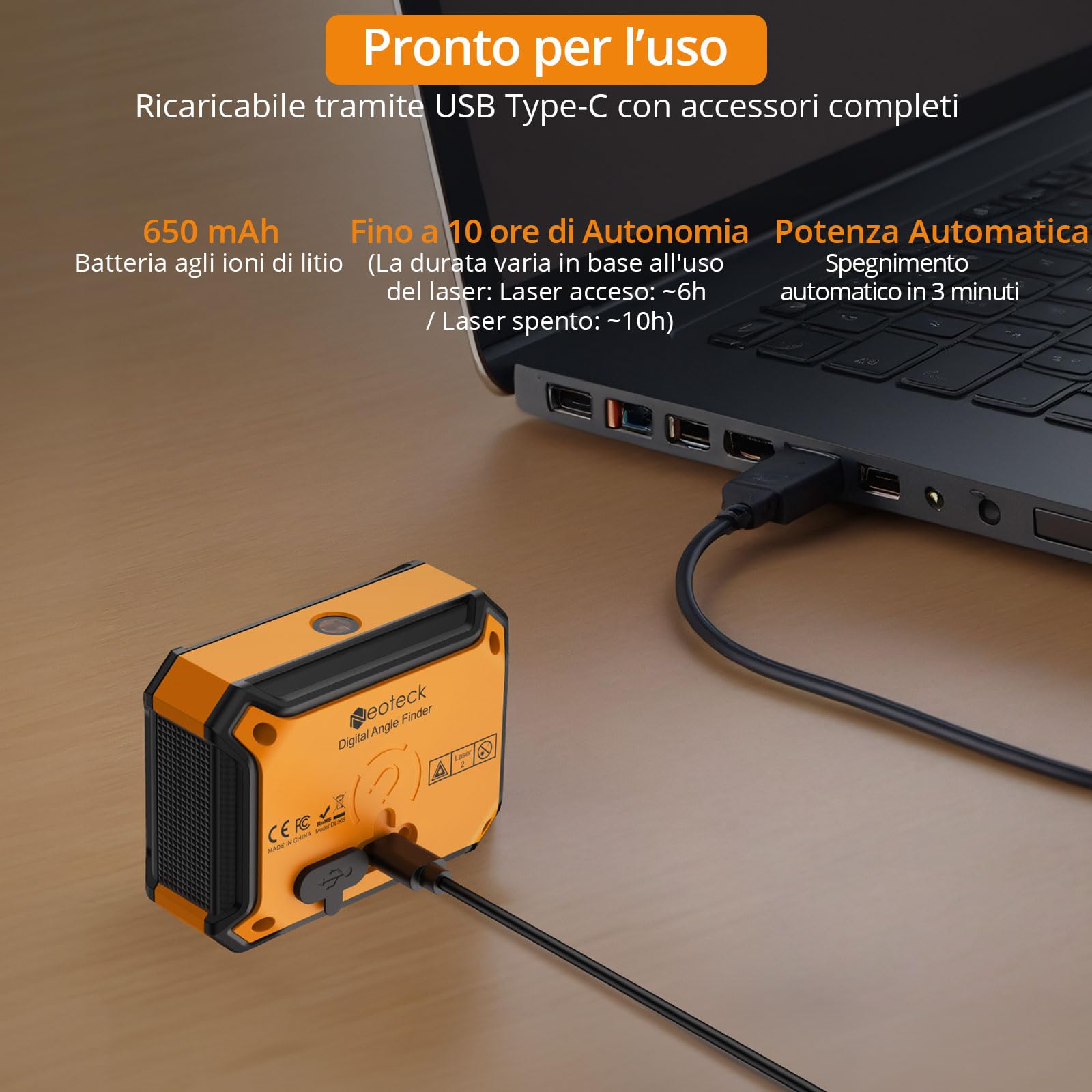 Neoteck 4x90° Inclinometro Digitale con 2 Laser - Livella Digitale Ricaricabile 2 Lati Magnetici Schermo LED Retroilluminato Doppia Bolla Elettronica per Falegnameria, Bricolage e Cantieri