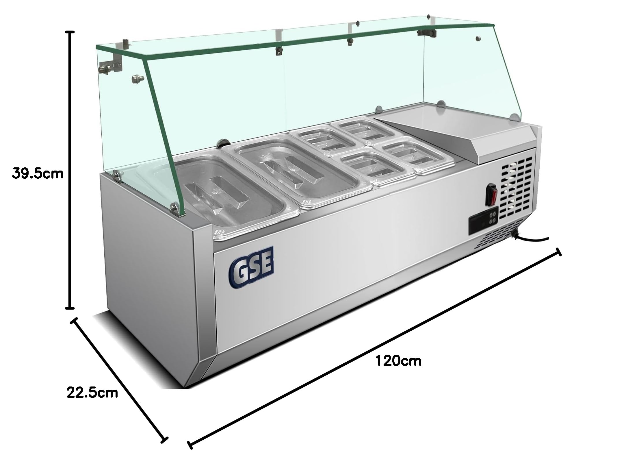 GSE vetrina refrigerata catering 120cm con piano superiore 40L GN 1/6 piano refrigerato Gastro tavolo refrigerato stazione di servizio con vetro Saladette gastro per kebab buffet di insalate