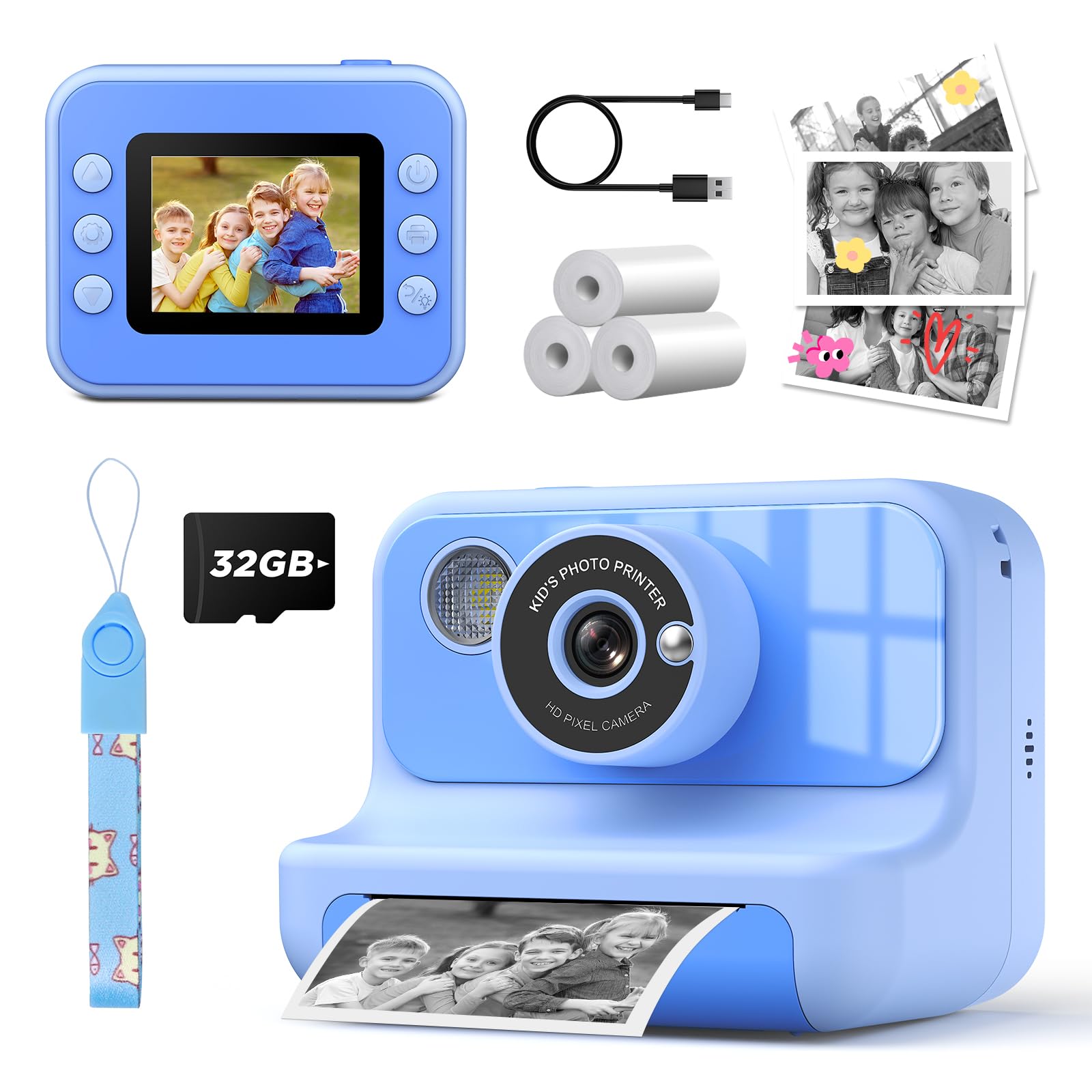 LETSHAHA Instant Print Camera for Kids, 1080P Digital Video Cameras, Christmas Birthday Gifts Toys for Age 3-12, Toddler Camera for 4 5 6 7 8 9 10