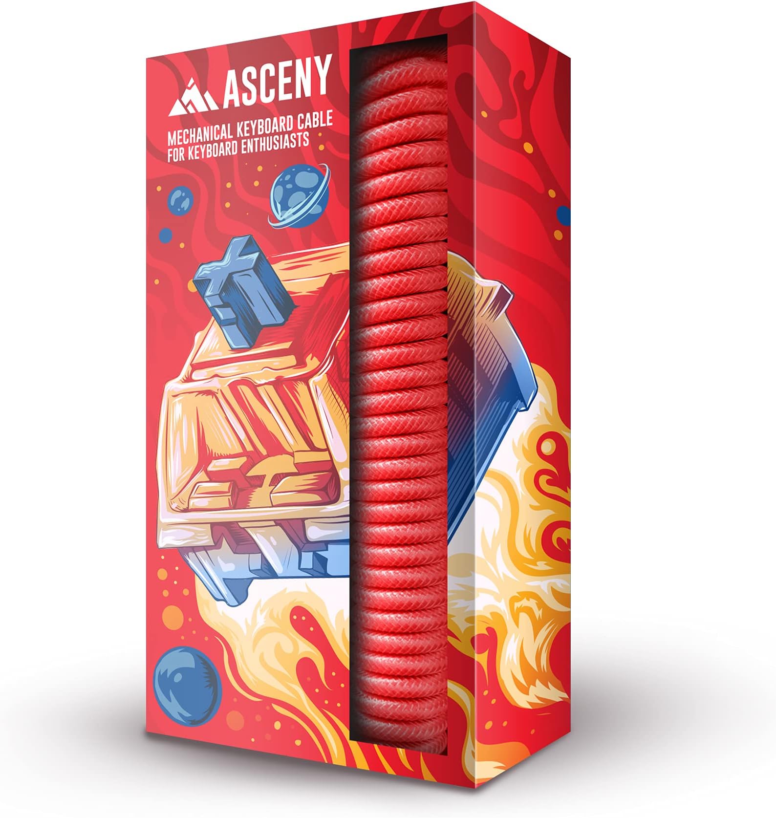 Coiled & Double-Sleeved Mechanical Keyboard Cable, for Type-C Mechanical Keyboards (Red)