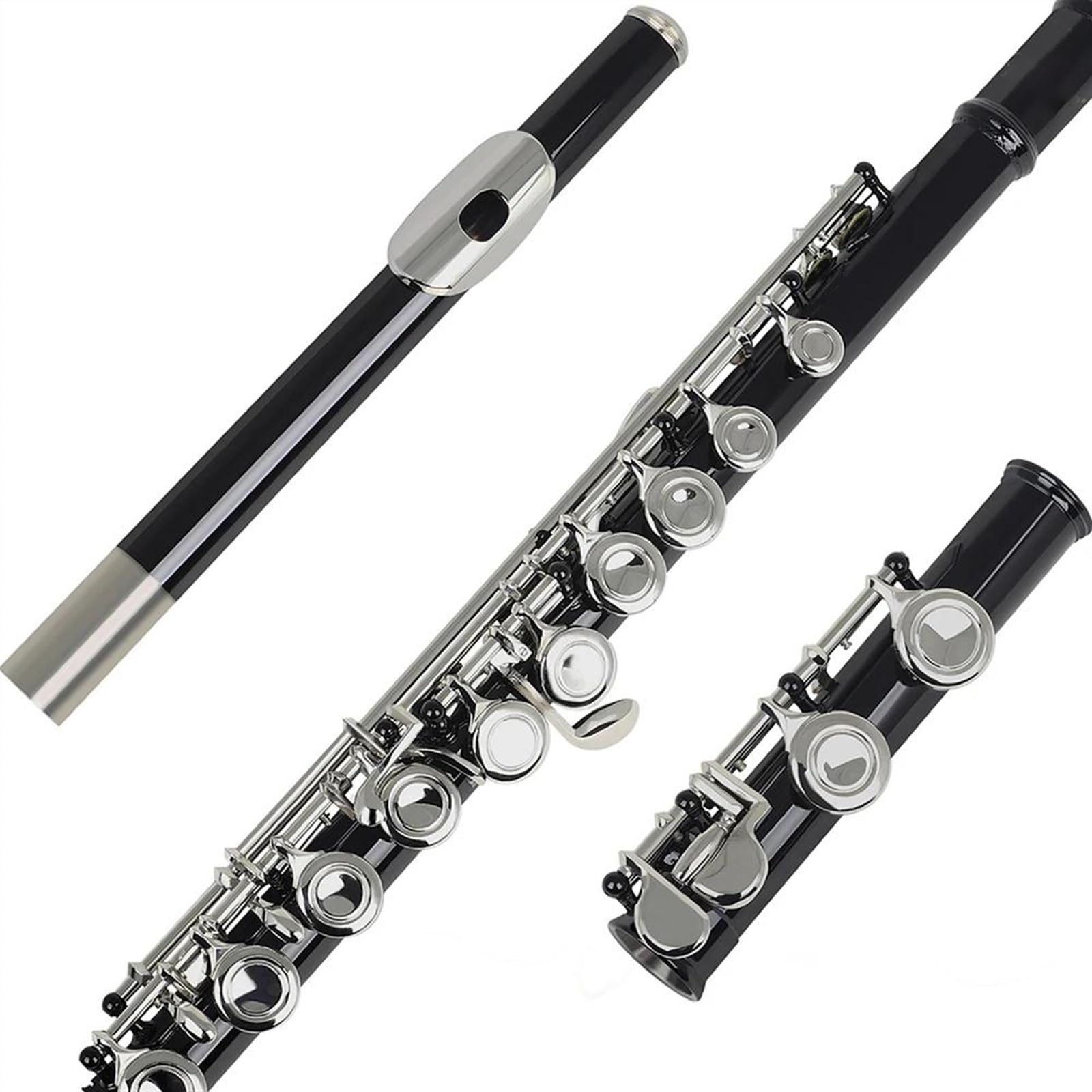 Flauta De Cuproníquel Con Llave Plateada, 16 Agujeros, Agujero Cerrado, Tono C, Flauta Negra Con Accesorios De Flauta Flauta Travesera Kit