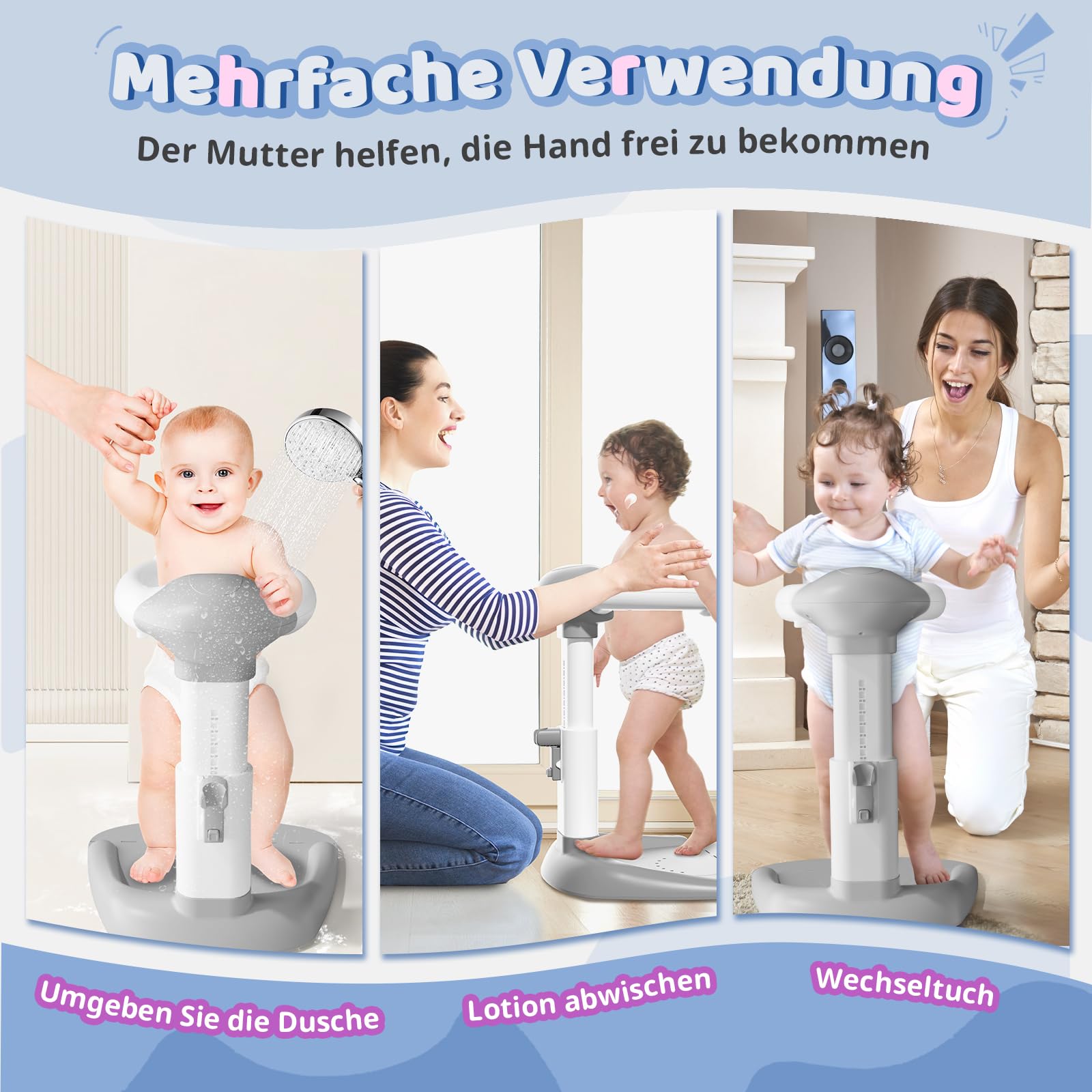 COOSEYA® Baby Dusche Ständer – Einstellbarer Baby Shower Stand Support mit AntiRutsch-Basis, Duschständer Kind, Anstelle eines Badewannensitzes baby – zum Baden, Windelwechseln und Waschen des Popos