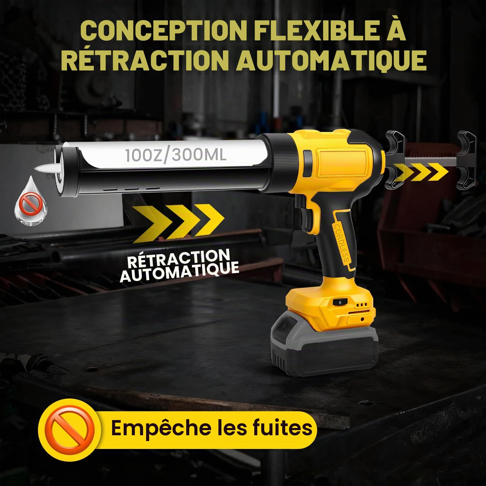 Pistolet à mastic sans fil pour Dewalt 20V (sans batterie) | Pistolet à calfeutrer électrique, 6 vitesses réglables, affichage numérique, éclairage LED, pour cartouche 10oz/300ml