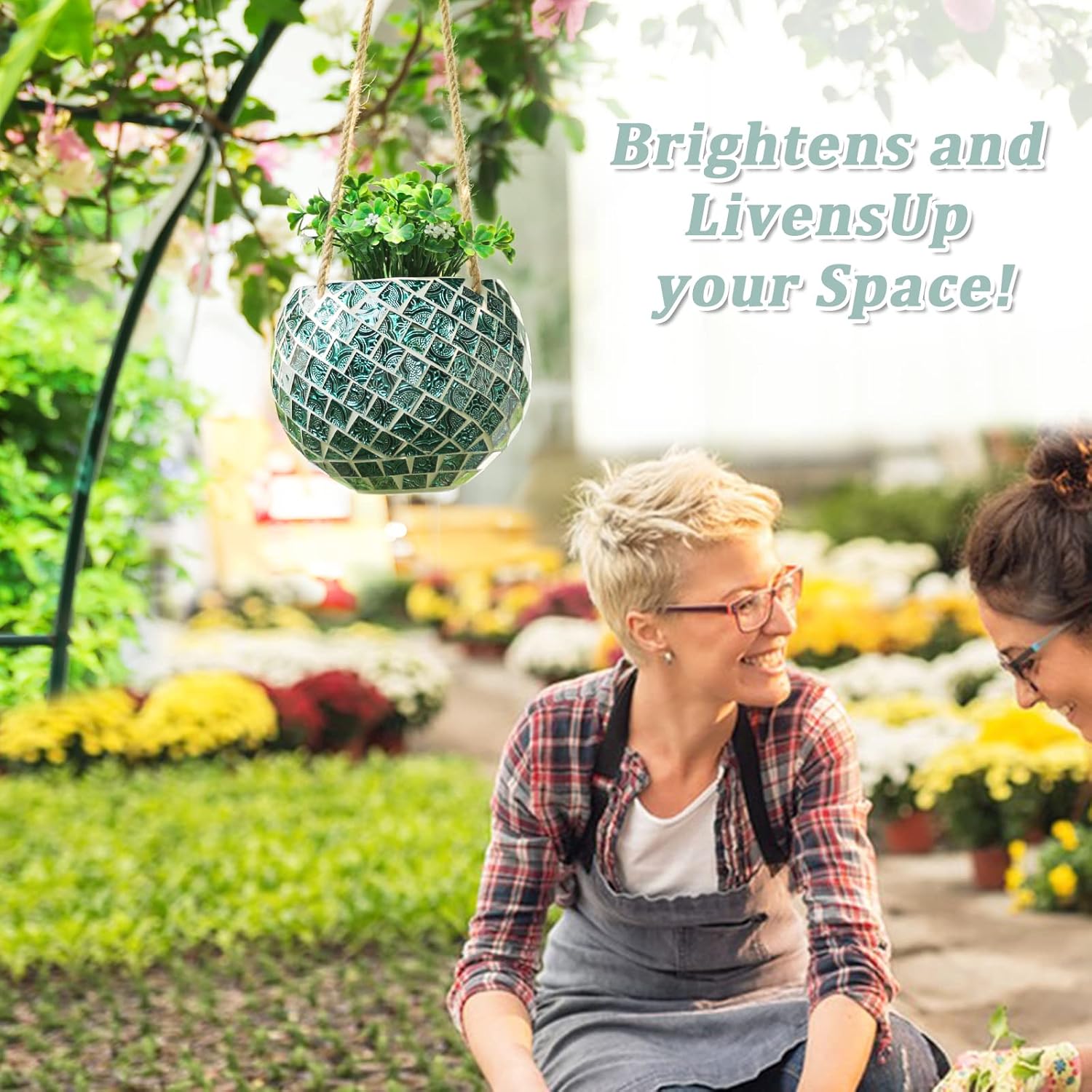 Ceramic Hanging Planter Mosaic Hanging Flower Pot Small Plant Pot for Indoor Plant Disco Ball Planter with Drainage