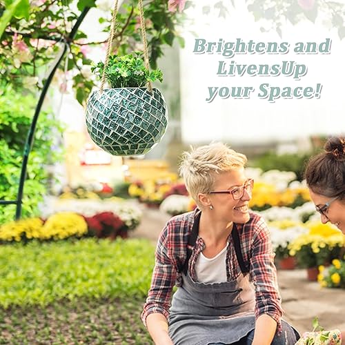 Miniatura 4 de Maceta colgante de cerámica con mosaico, maceta colgante para plantas de interior, maceta de bola de discoteca con drenaje