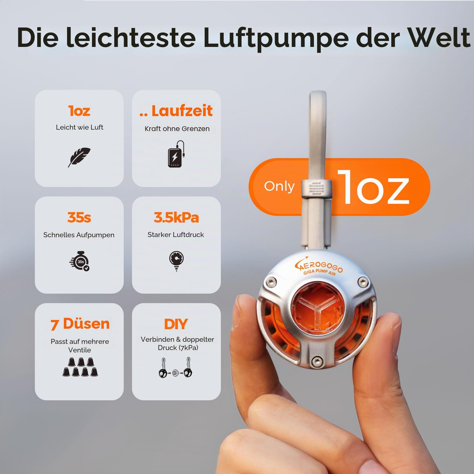 Aerogogo GIGA Pumpe Luftpumpe für aufblasbare Gegenstände, nur 28.3 g Ultra-Mini Tragbare Luftmatratzenpumpe für Ultraleichte Campingausrüstung, Pool Floats Luftbett Luftmatratze
