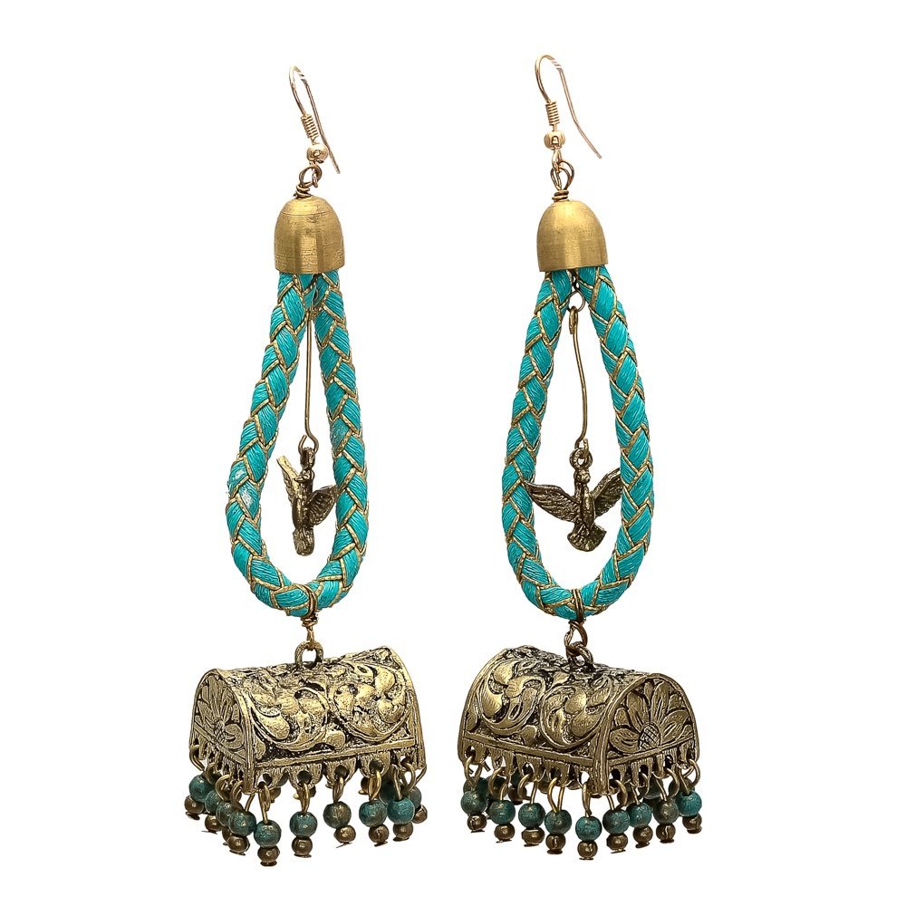 EnharaJewelsEnhara Jewels Turquoise Blue Rustic Gold Ethnic Jhumka Dangle Earrings, Enamelled Indian Earrings, Boho Statement Earrings, Gypsy Earrings