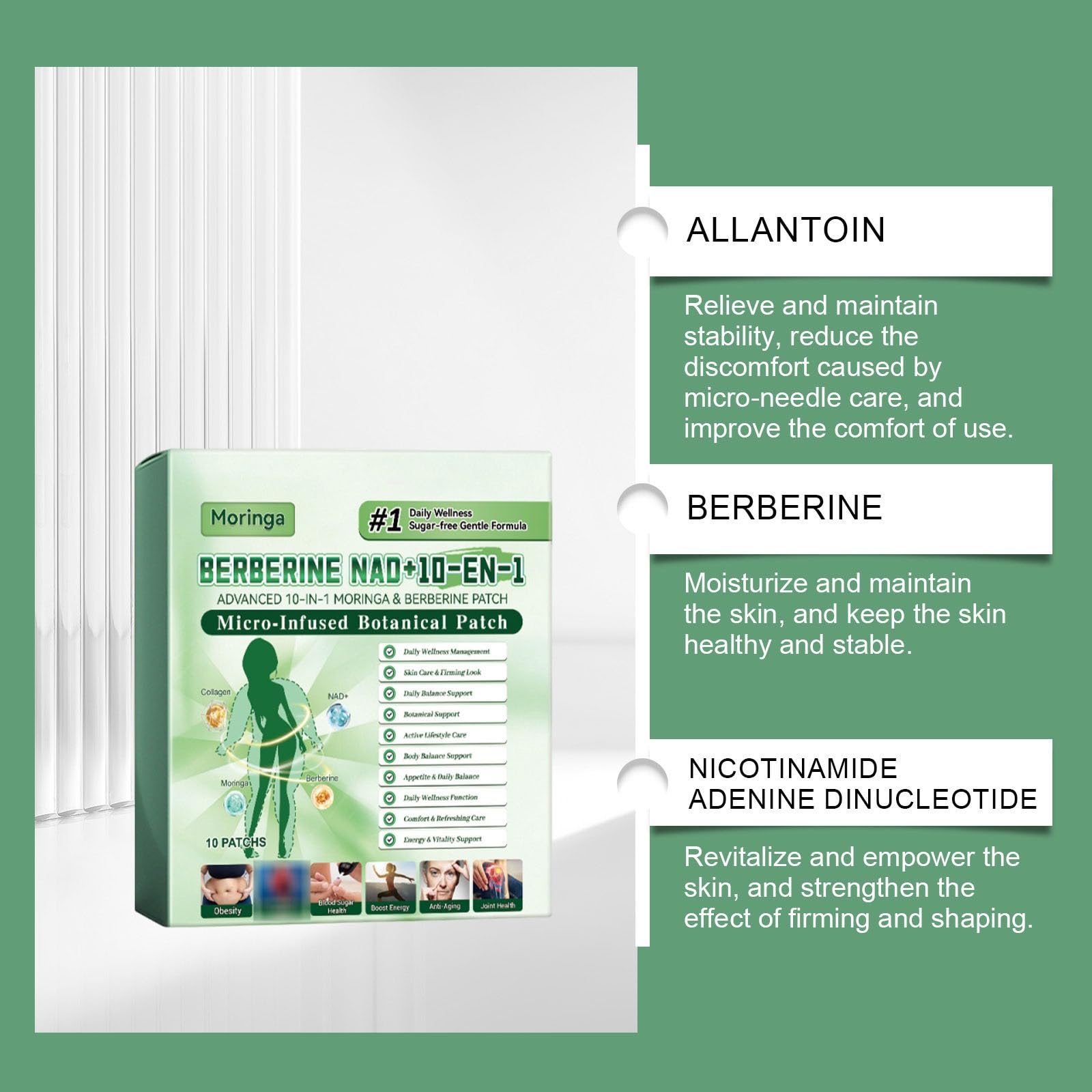 Moringa Schlankheits-Pflaster 10 in 1, Nano-Mikronadel-Schlankheitspflaster, Schlankheitspflaster, Natürliche Inhaltsstoffe, Ultrafeines und Unsichtbares Körperpflaster, Täglicher Gebrauch für