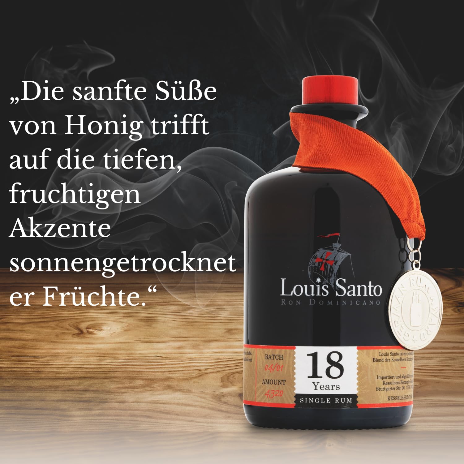 Louis Santo - Premium Single Rum 18 Jahre | Bourbon Cask | Aus Zuckerrohrsaft | inkl. 2 Nosing Gläser |Doppelgold prämiert | Ideal als Geschenkset | 44% Vol. | 0,5l |