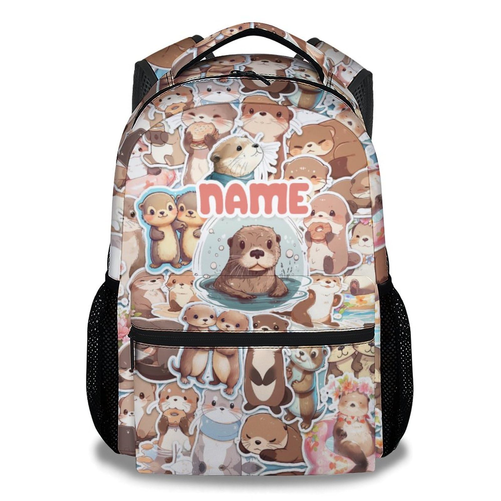 FLEXIMX Custom Otter Backpack for Girls & Boys, 16 Inch Beige Backpacks for School, Cute Lightweight Bookbag for Kids
