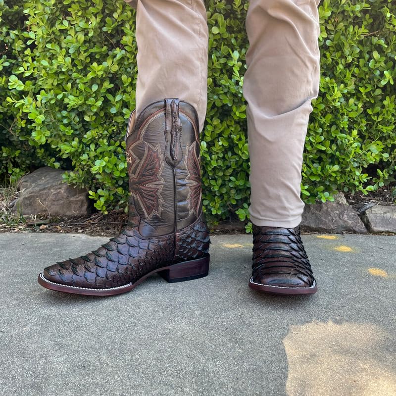 Image of Men's Alex Exotic Caiman Python Western Cowboy Boots Square Toe Pull On Tall Shaft bota de vaquero para hombre
