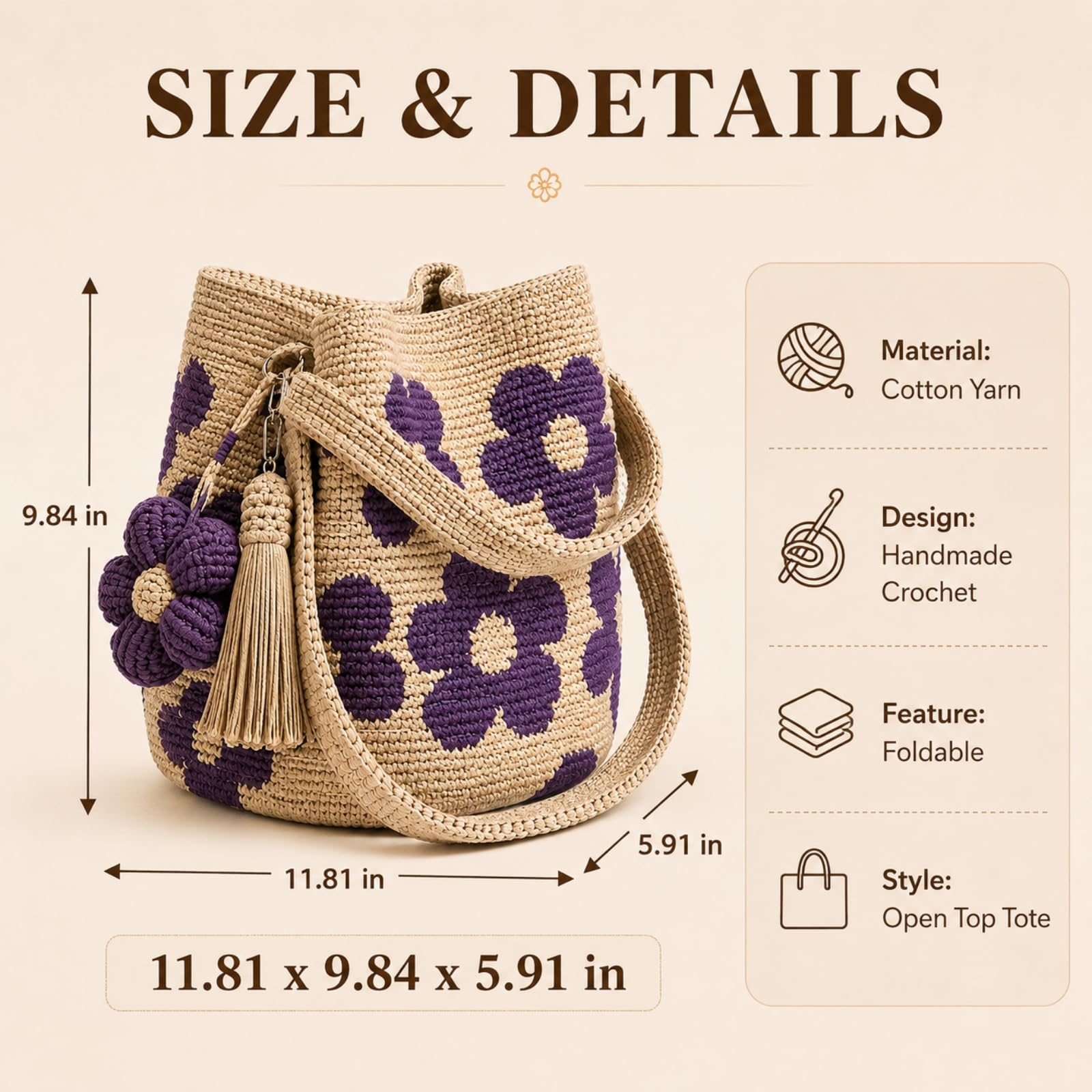 Handmade Crochet Flower Tote Bag, Boho Knit Floral Purse Bag Gifts, 2026 Summer Crochet Purses for Women Vacation