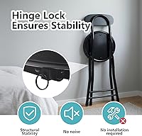 Vista 4 de Taburete plegable, taburete de bar plegable acolchado acolchado, 18 pulgadas de altura negra, taburete portátil resistente con capacidad de 300