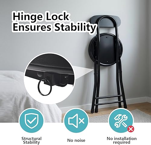 Miniatura 4 de Taburete plegable, taburete de bar plegable acolchado acolchado, 18 pulgadas de altura negra, taburete portátil resistente con capacidad de 300