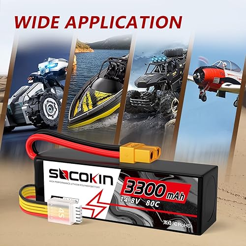 Miniatura 5 de Batería Lipo de 14.8V 4S 3300mAh 80C con conector XT60 Estuche suave para RC Avión RC Helicóptero RC Car RC Truck RC Boat UAV Drone FPV