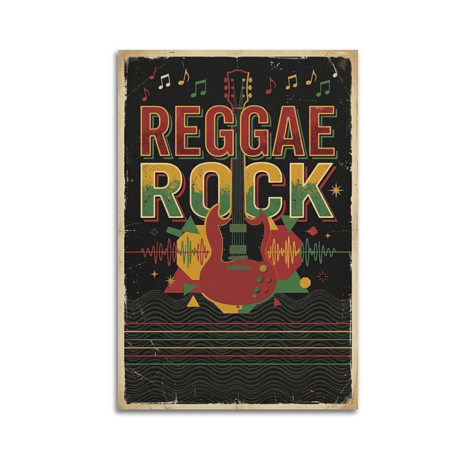 OKNGB Vintage Retro Soundwave & Guitar Reggae Rock Poster Decorative Painting Canvas Art Picture 20x30inch(50x75cm)