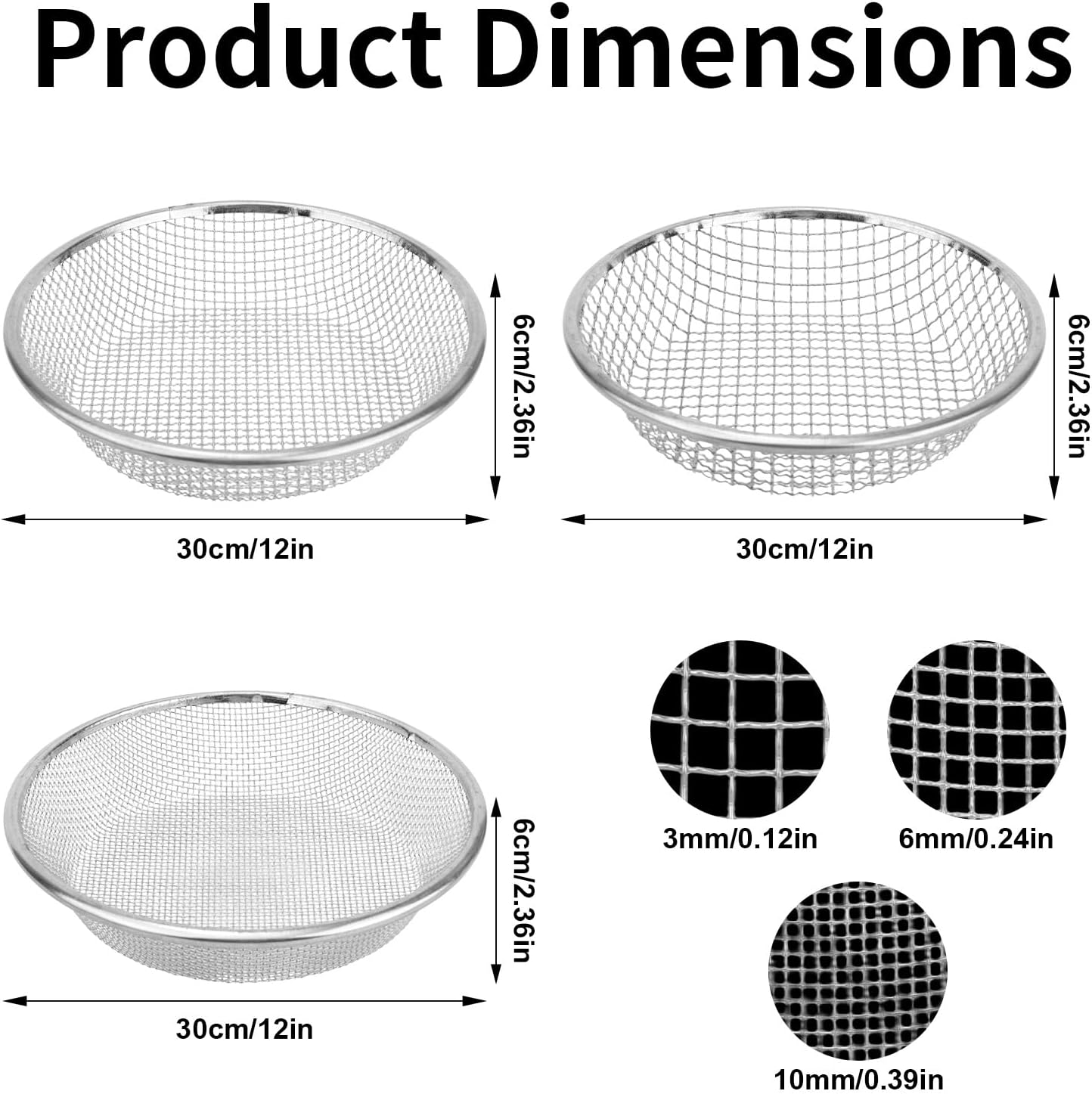 Penitue 3pcs Soil Sifter for Gardening, 30cm/12in Galvanized Iron Rock & Compost Sieve with 10mm/0.39in 6mm/0.24in 3mm/0.12in Mesh Screens for 5 Gallon Buckets for Gravel Sawdust Sand Dirt